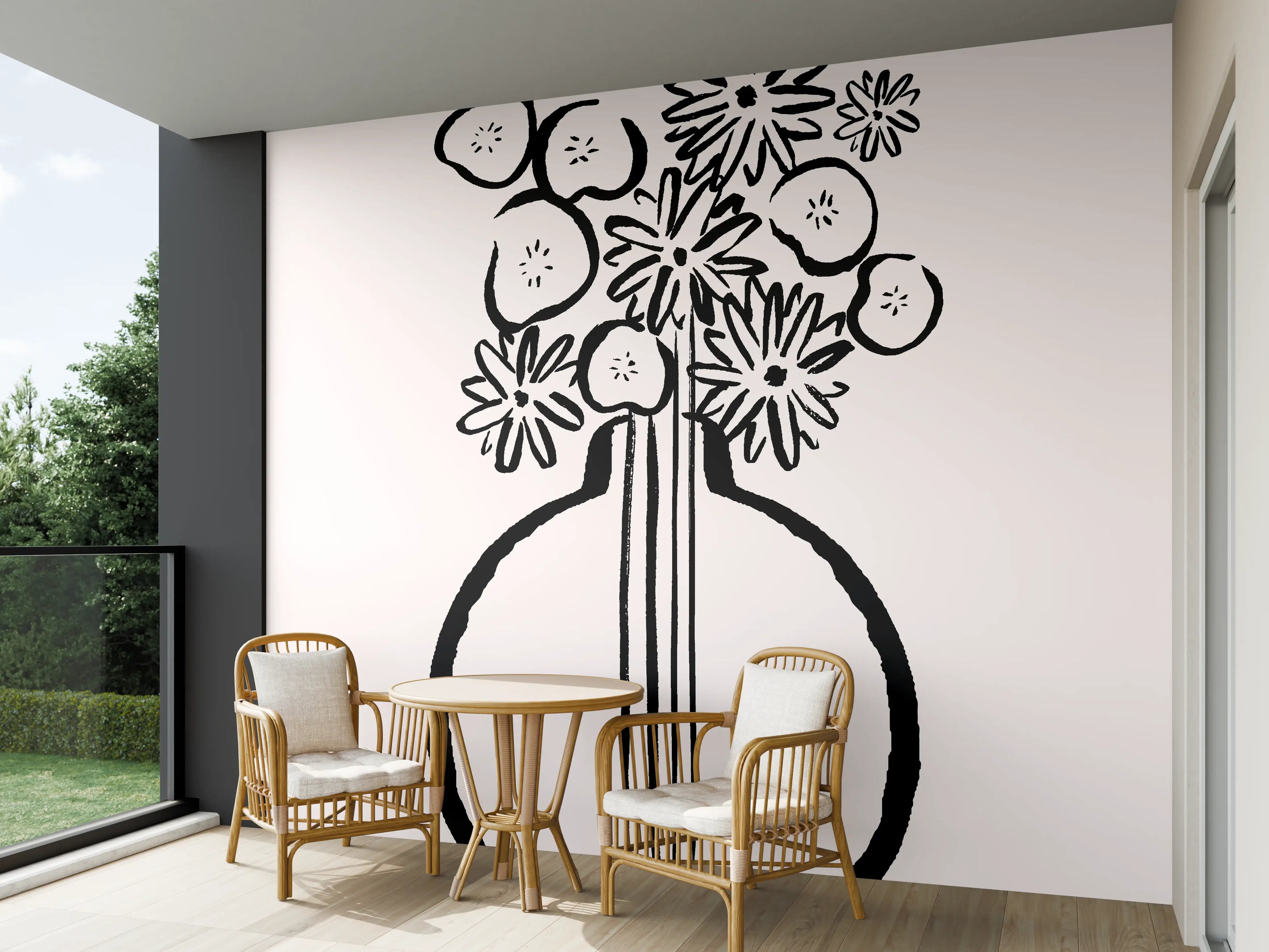 Wandverkleidung außen - Monochrome Blumenvase Schwarz-Weiß