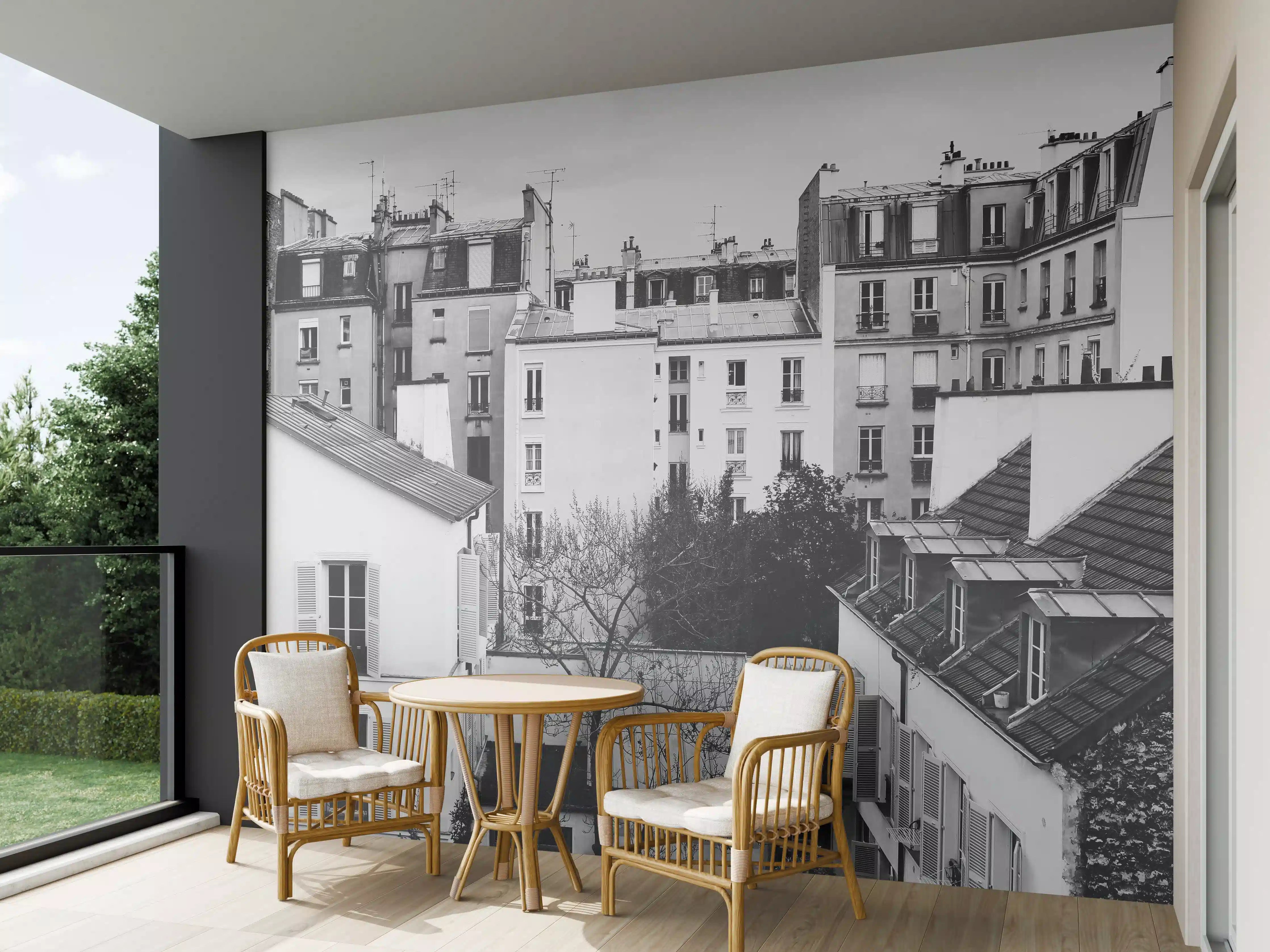 Wandverkleidung außen - Monochromes Paris-Straßenpanorama