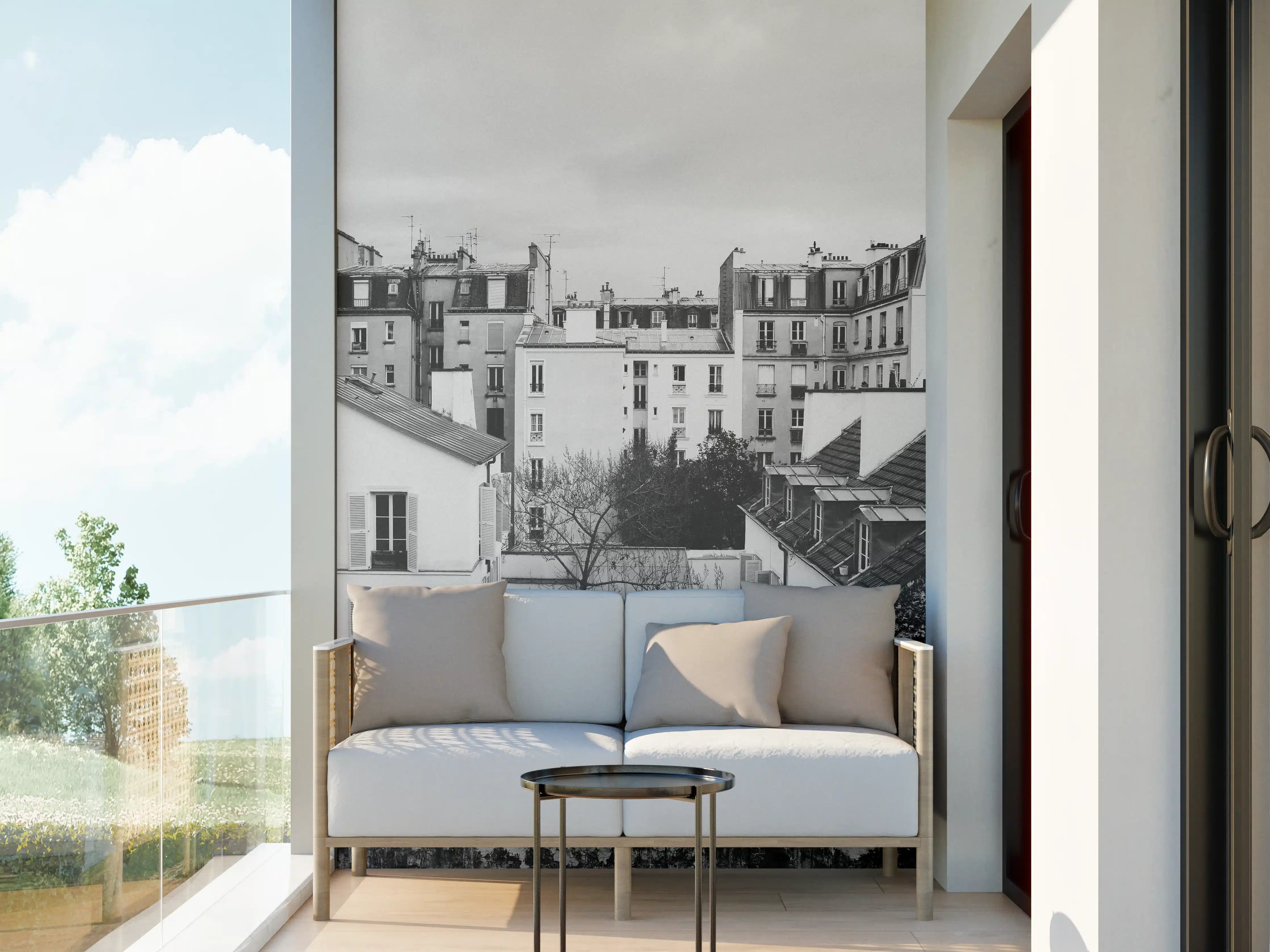 Wandverkleidung außen - Monochromes Paris-Straßenpanorama
