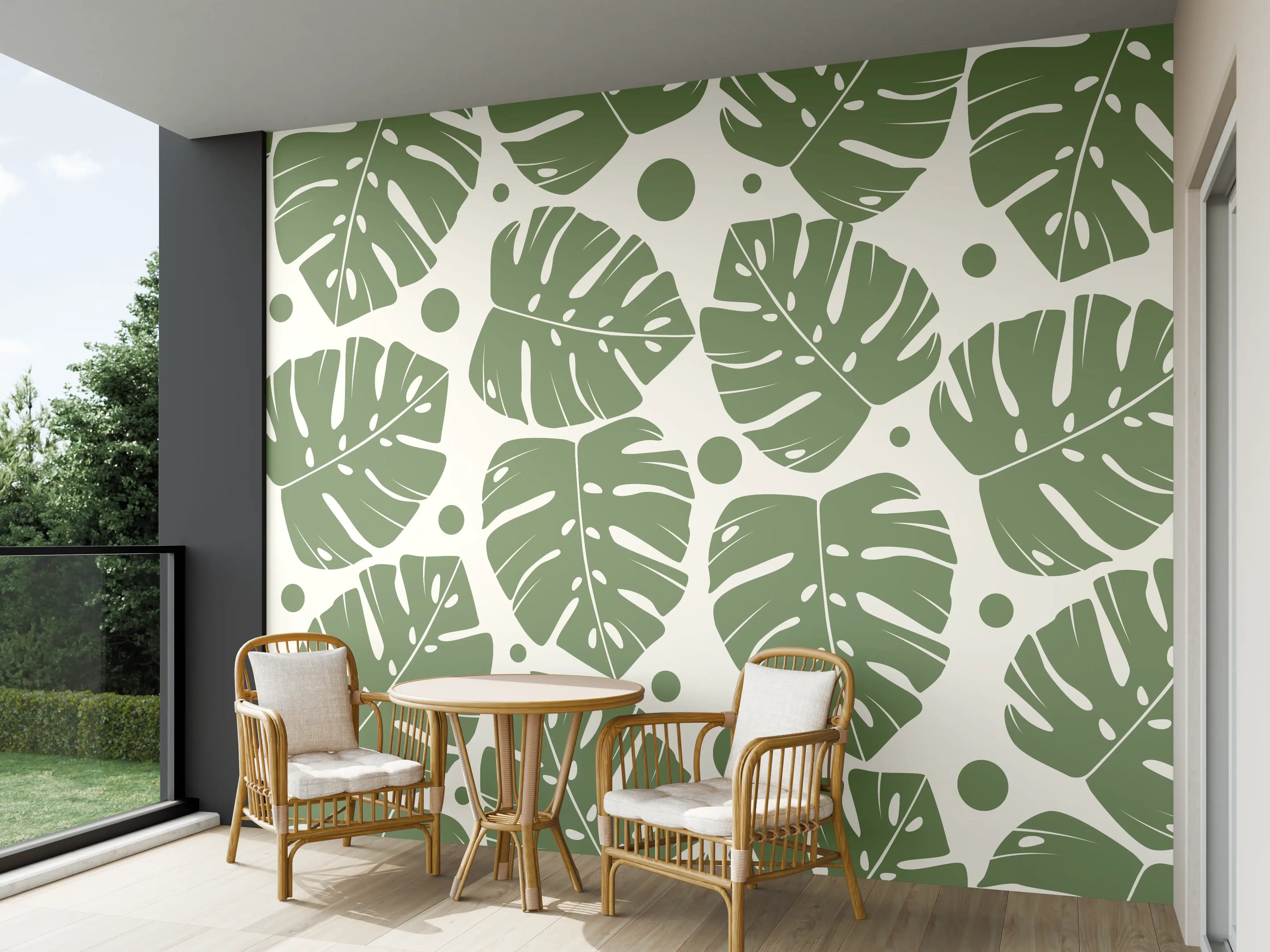 Wandverkleidung außen - Monstera-Blätter Cremegrün