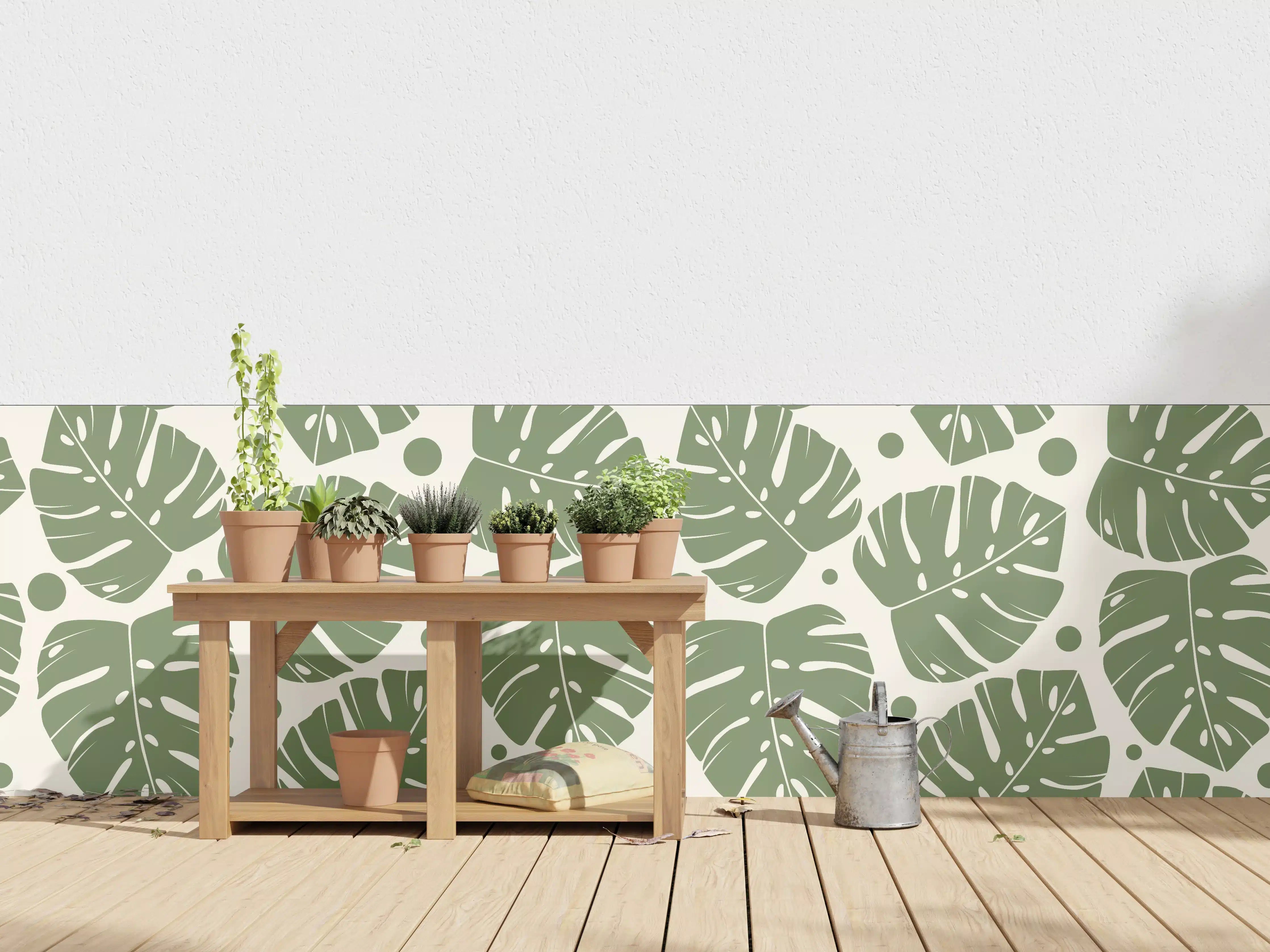 Wandverkleidung außen - Monstera-Blätter Cremegrün