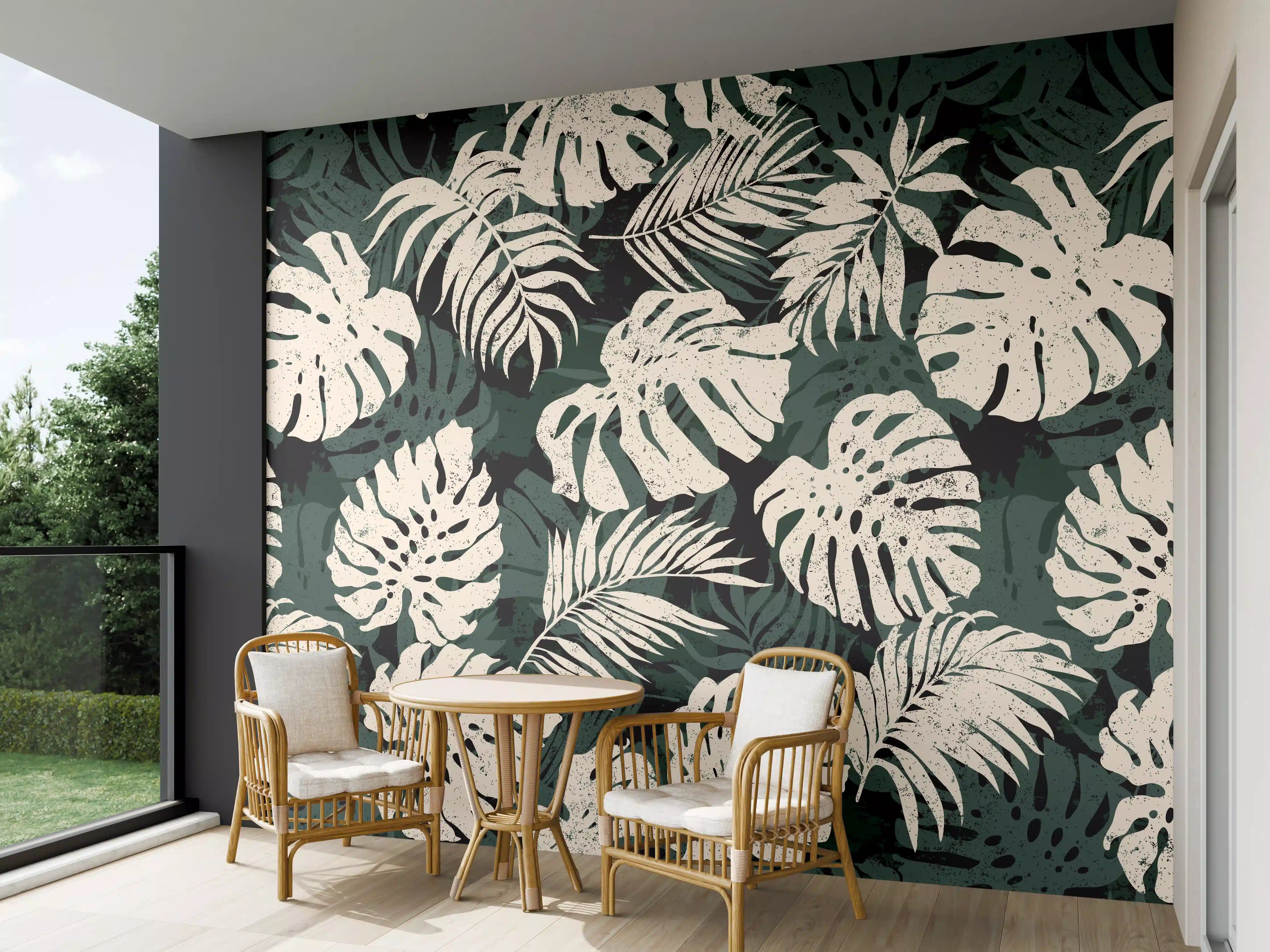 Wandverkleidung außen - Monstera Blattmuster Grün-Beige