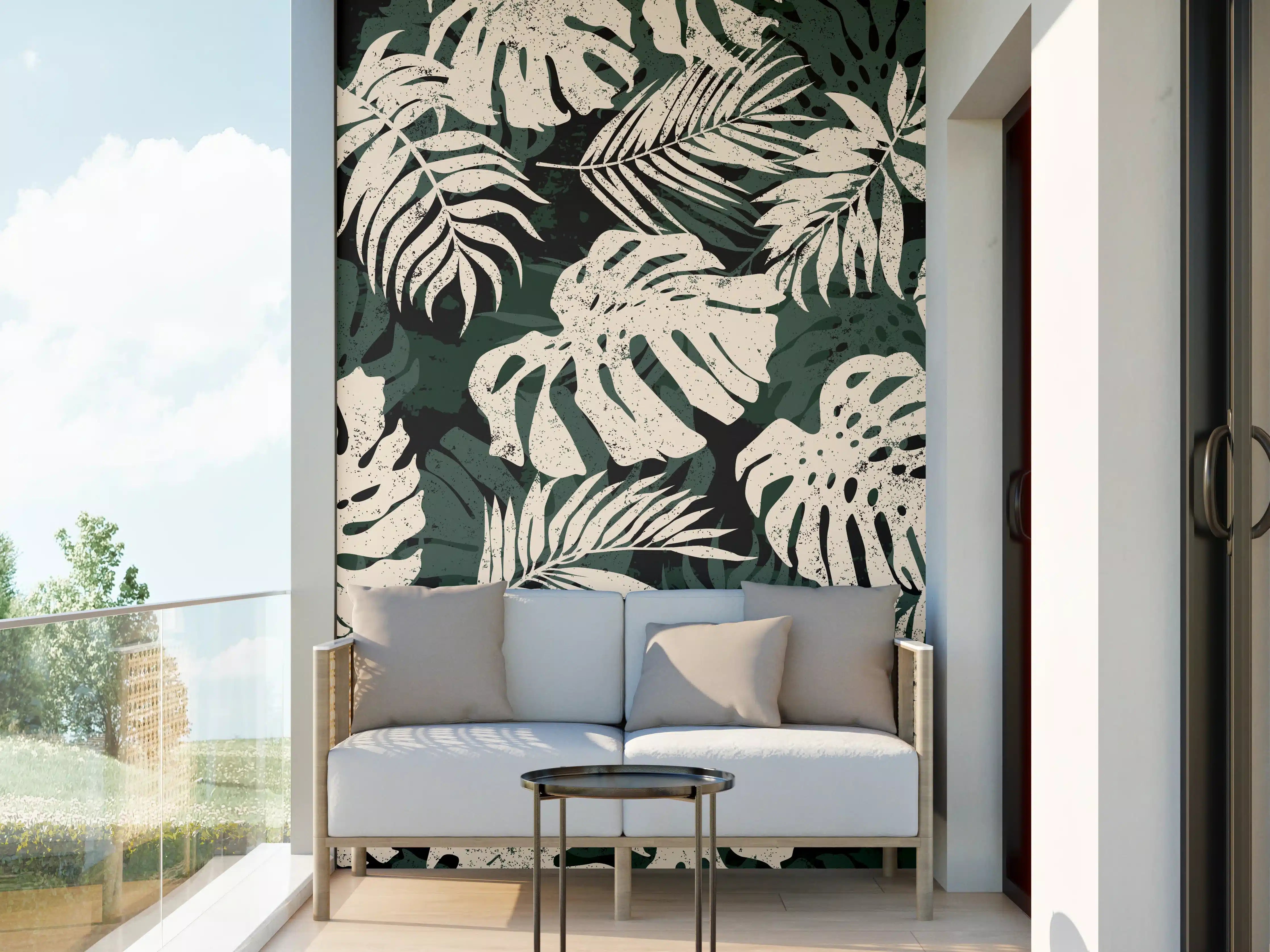 Wandverkleidung außen - Monstera Blattmuster Grün-Beige