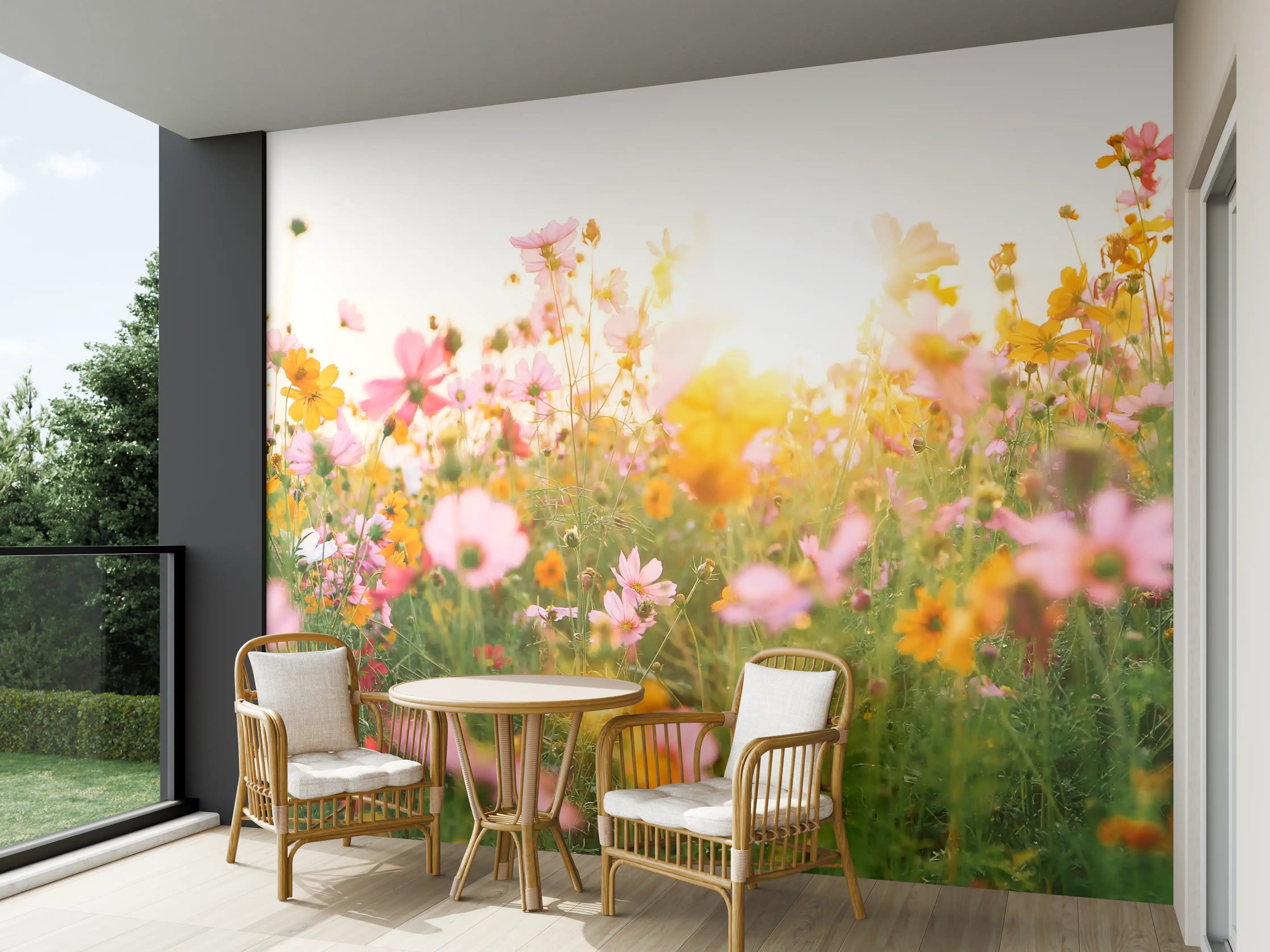 Wandverkleidung außen - Morgengrauen im Blumenfeld