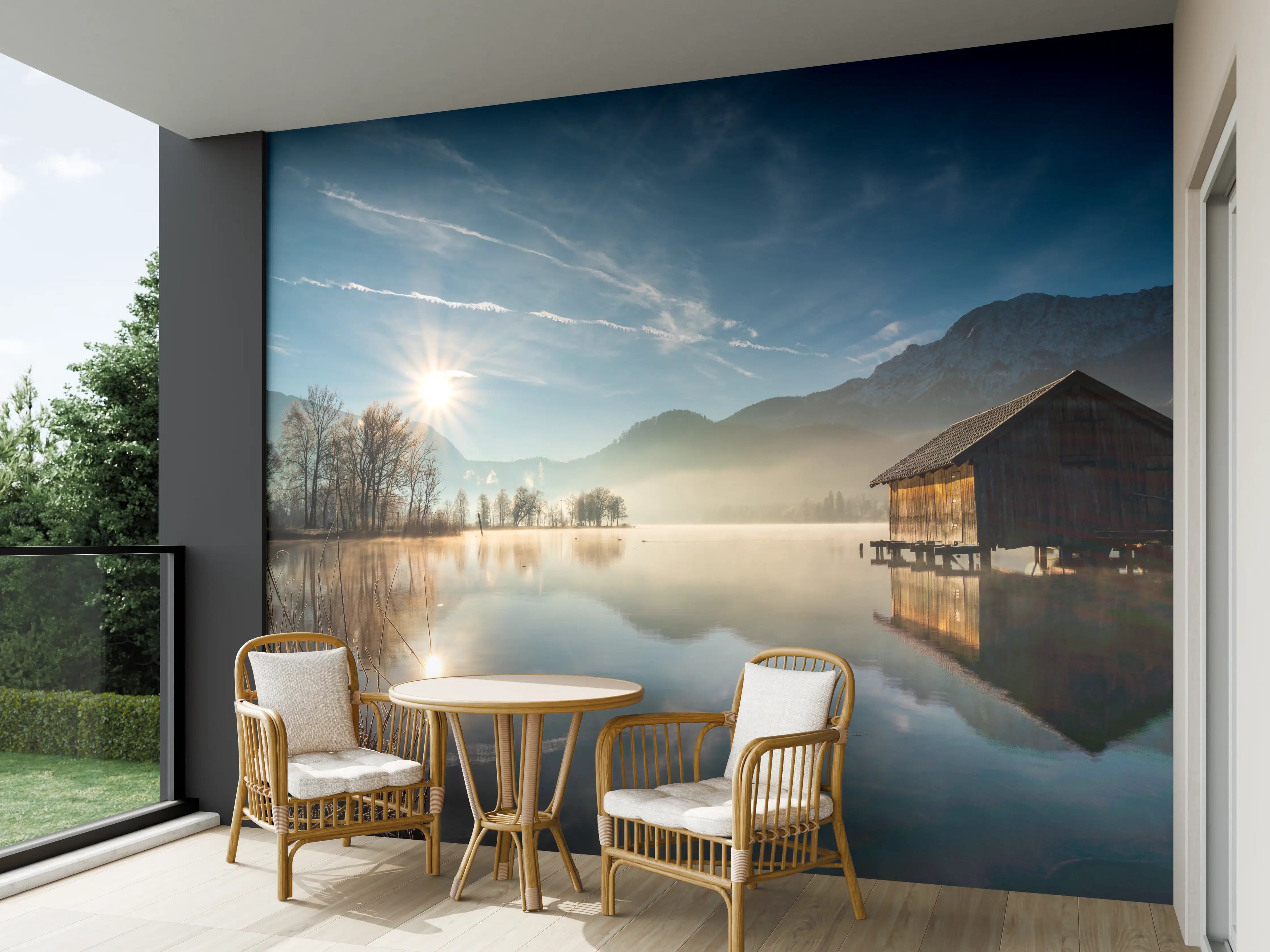 Wandverkleidung außen - Morgensonnenblick über Bayerischen Kochelsee