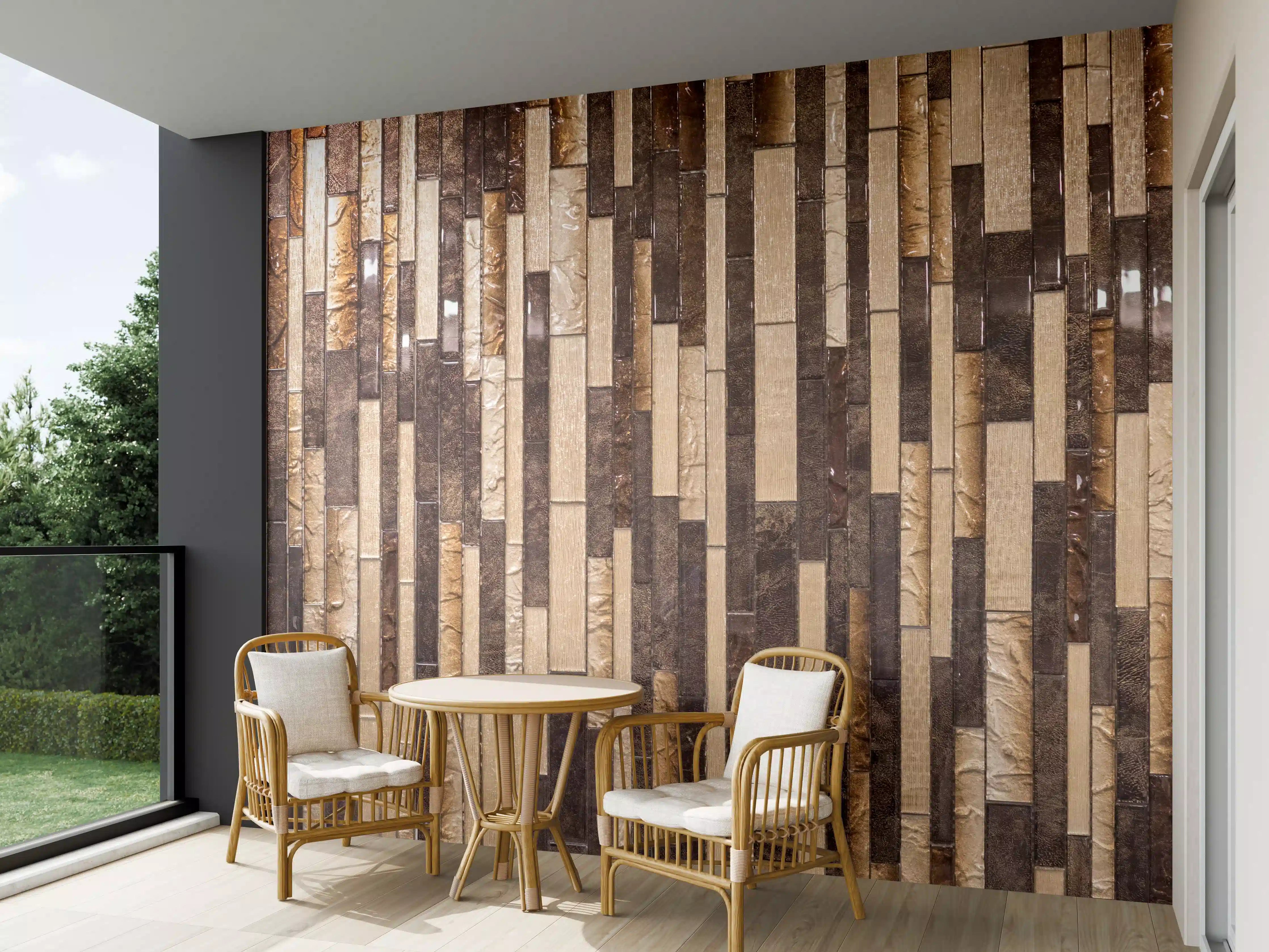 Wandverkleidung außen - Mosaik Holzoptik Braun Beige