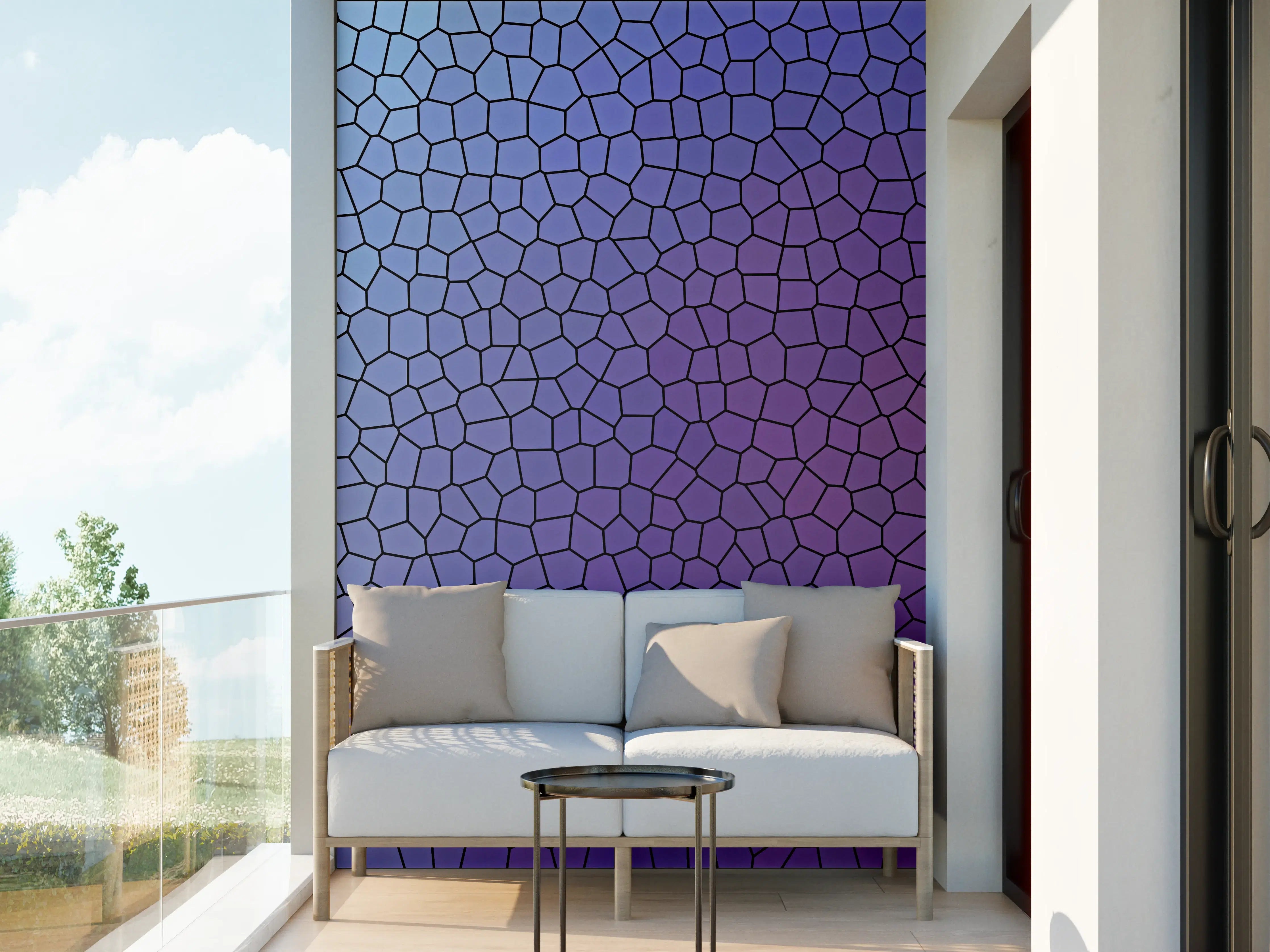 Wandverkleidung außen - Mosaik mit lila-bläulichem Übergang