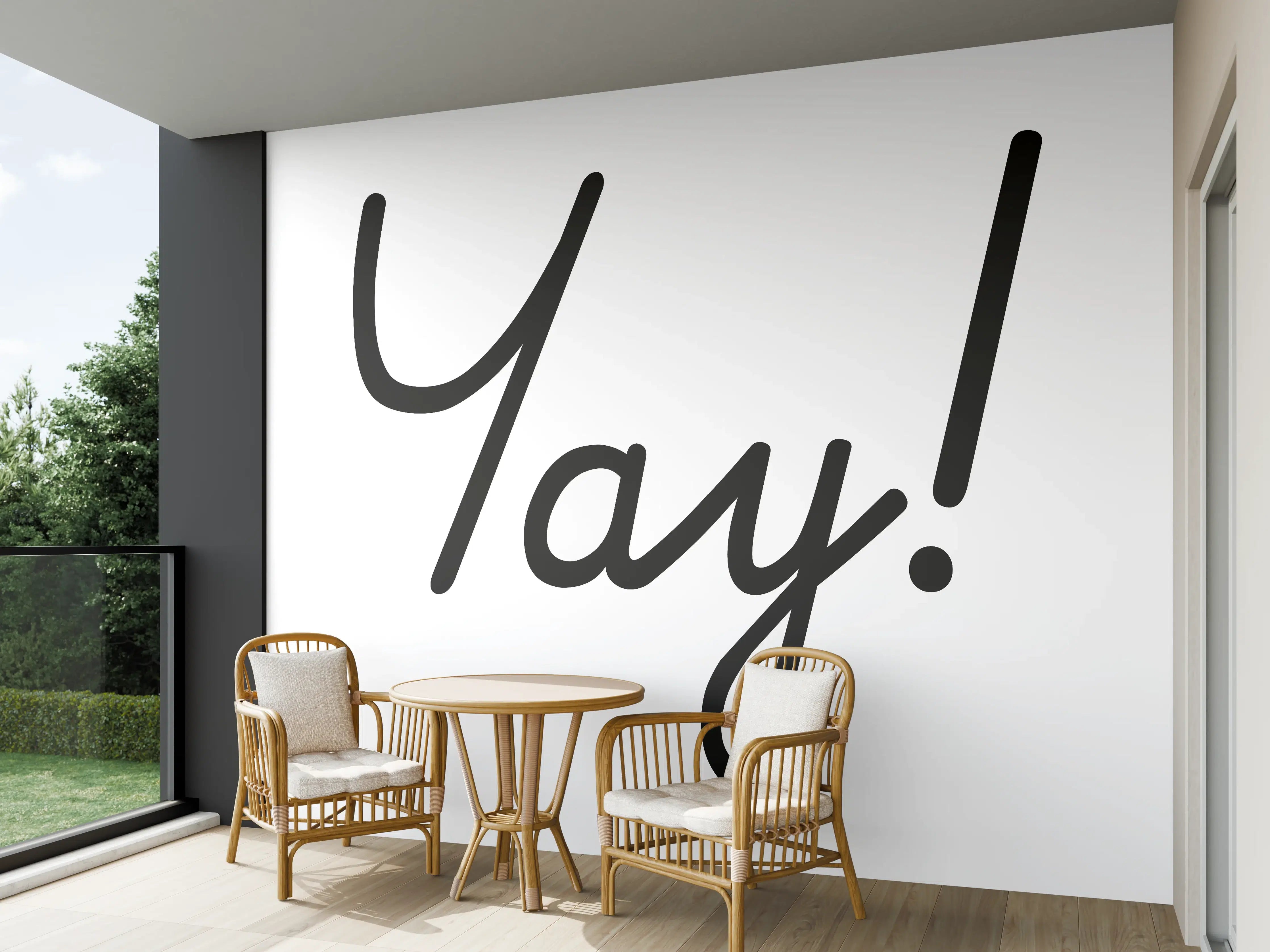 Wandverkleidung außen - Motivationaler 'Yay!' Typo-Druck