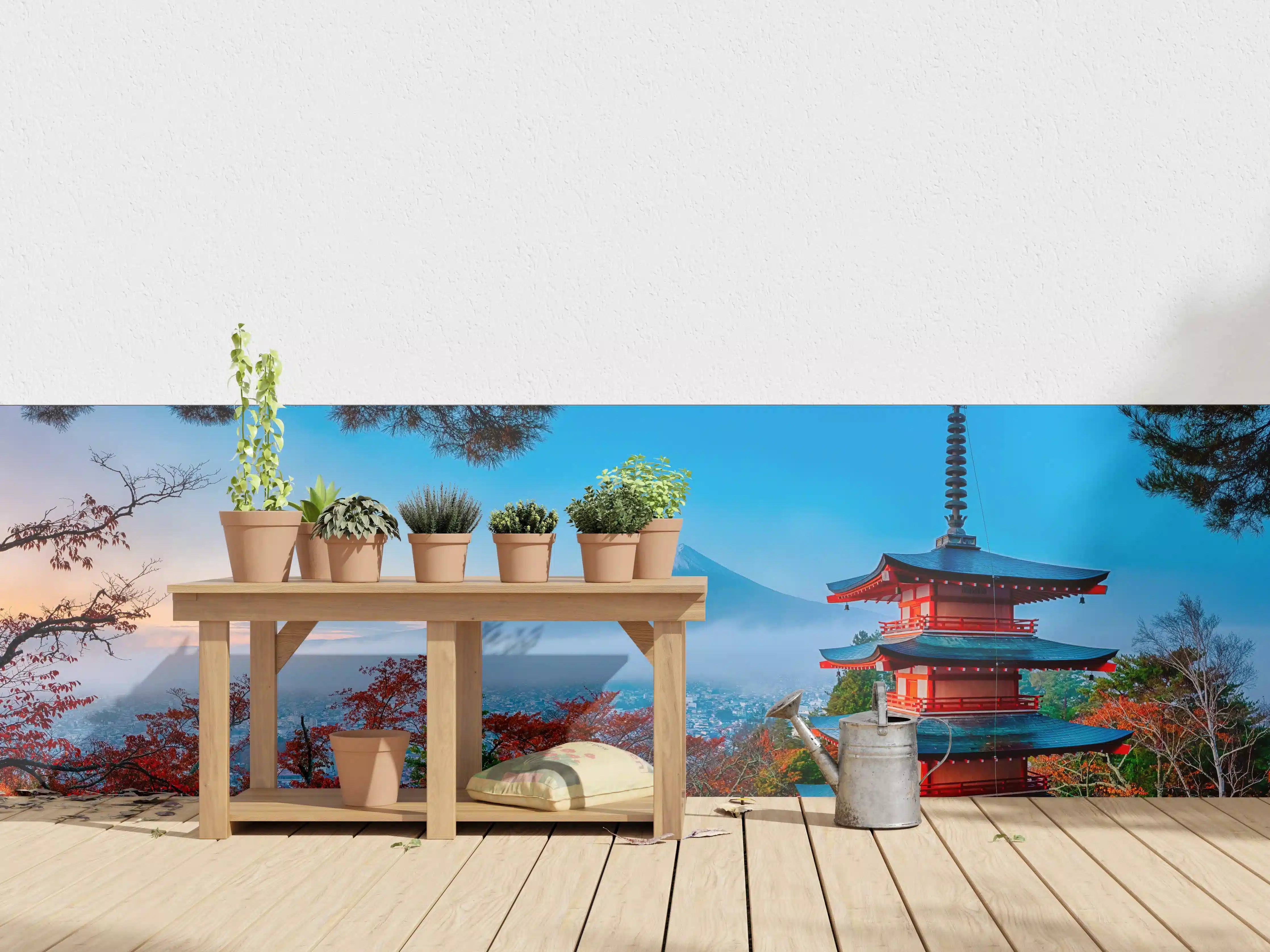 Wandverkleidung außen - Mount Fuji mit Pagode im Herbst