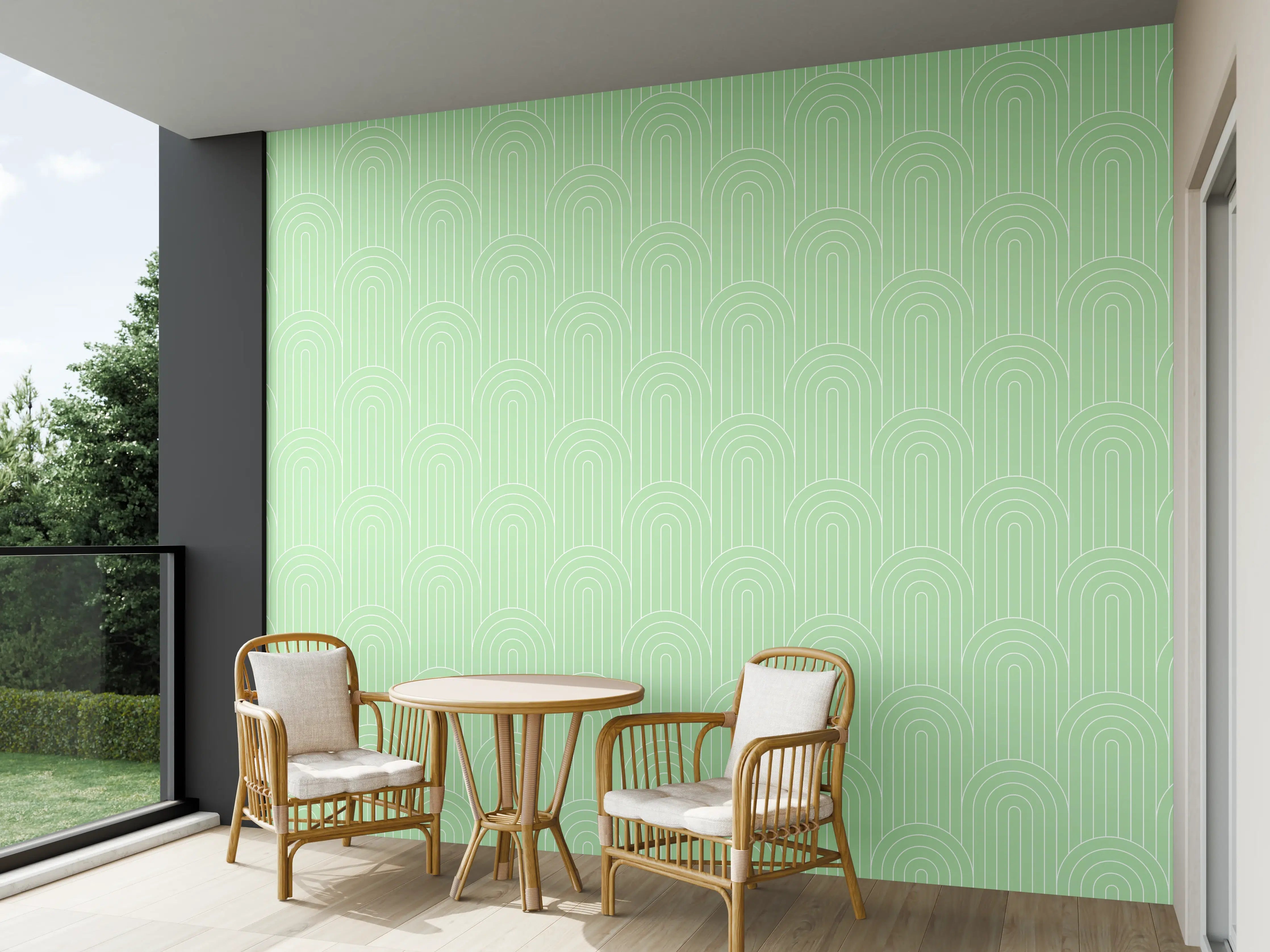 Wandverkleidung außen - Mural mit sanften Grüntönen