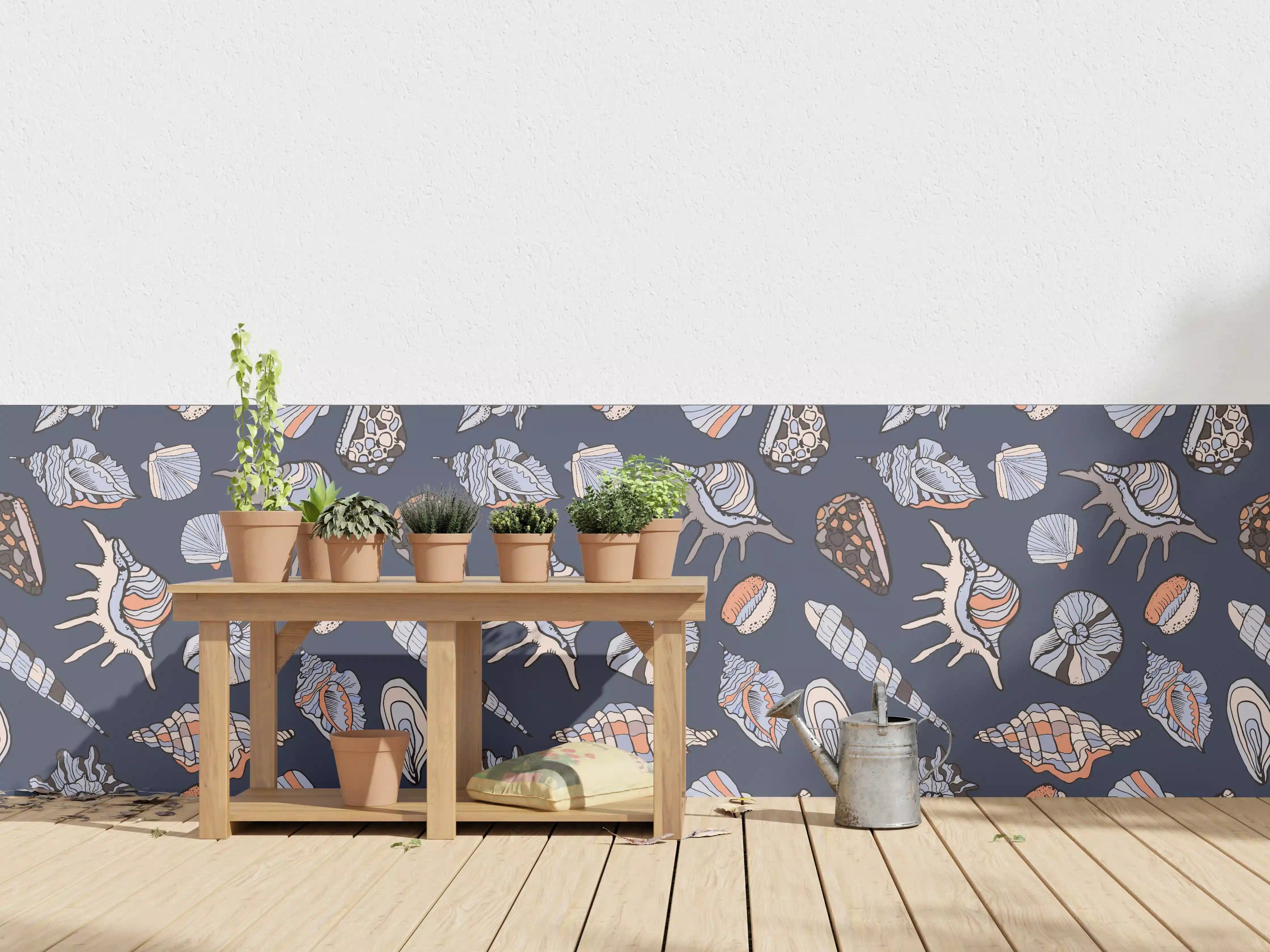 Wandverkleidung außen - Muschelmuster Navy Beige Orange
