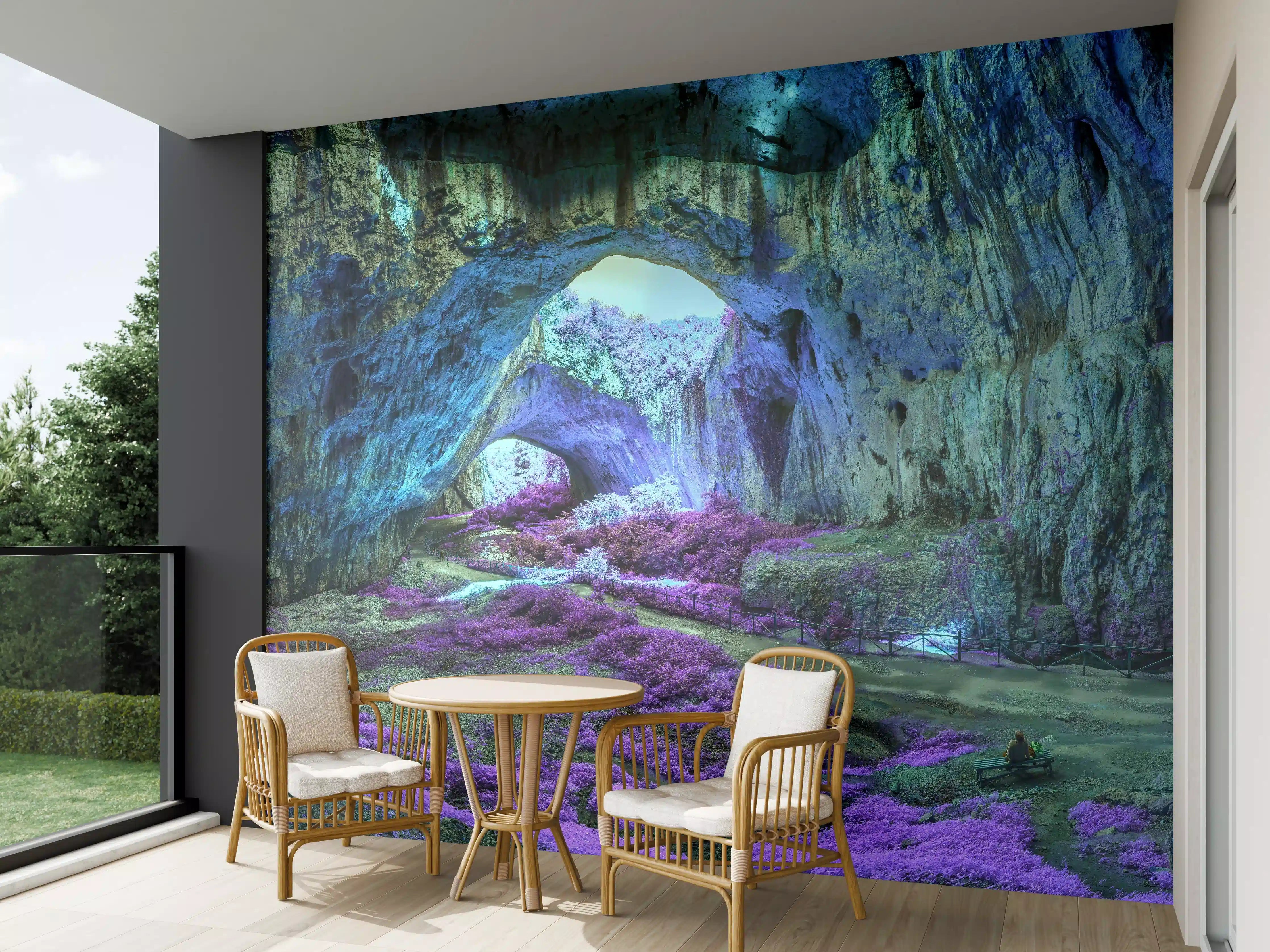 Wandverkleidung außen - Mystische Höhle in fantastisch leuchtenden Farben