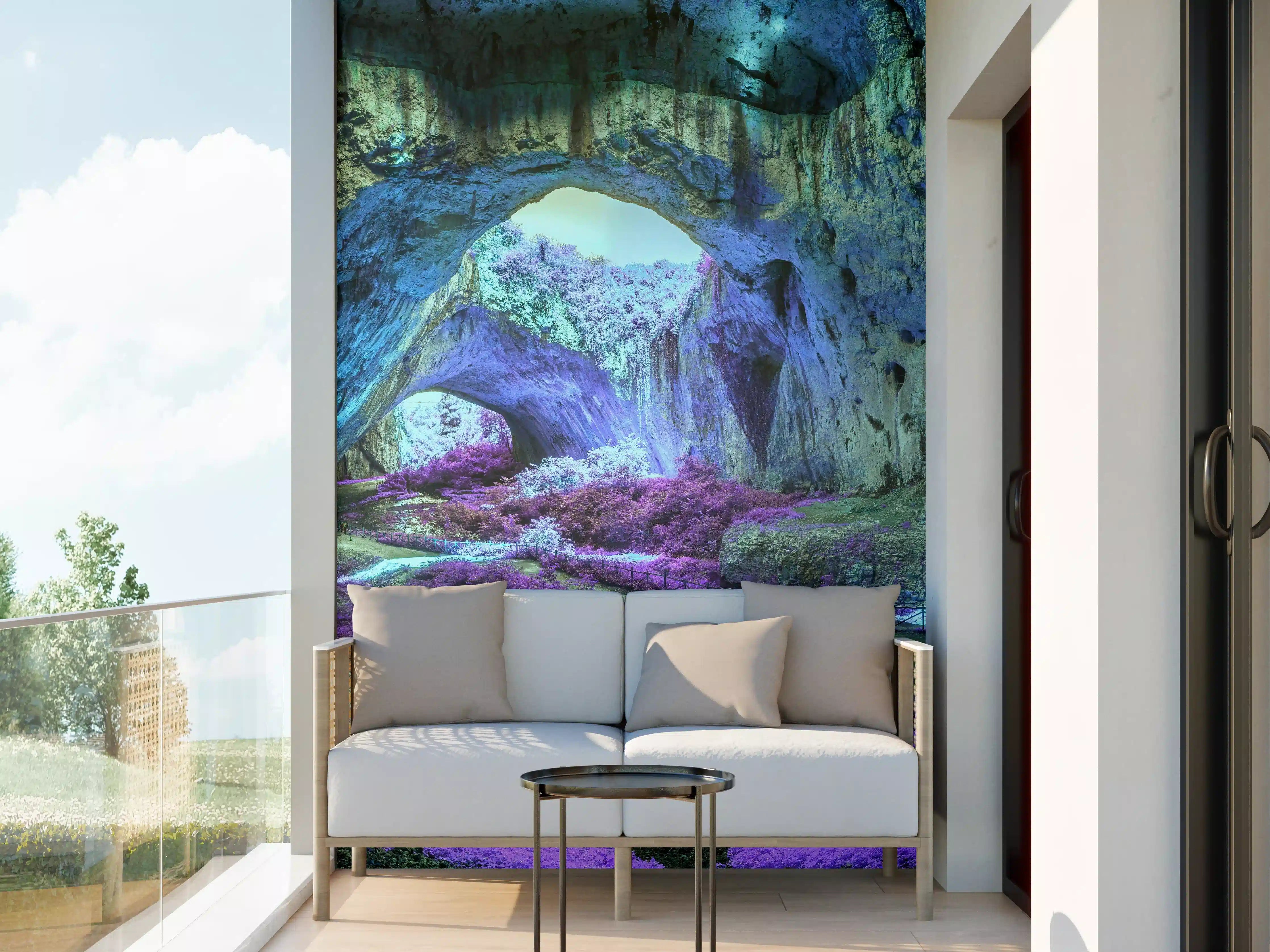 Wandverkleidung außen - Mystische Höhle in fantastisch leuchtenden Farben
