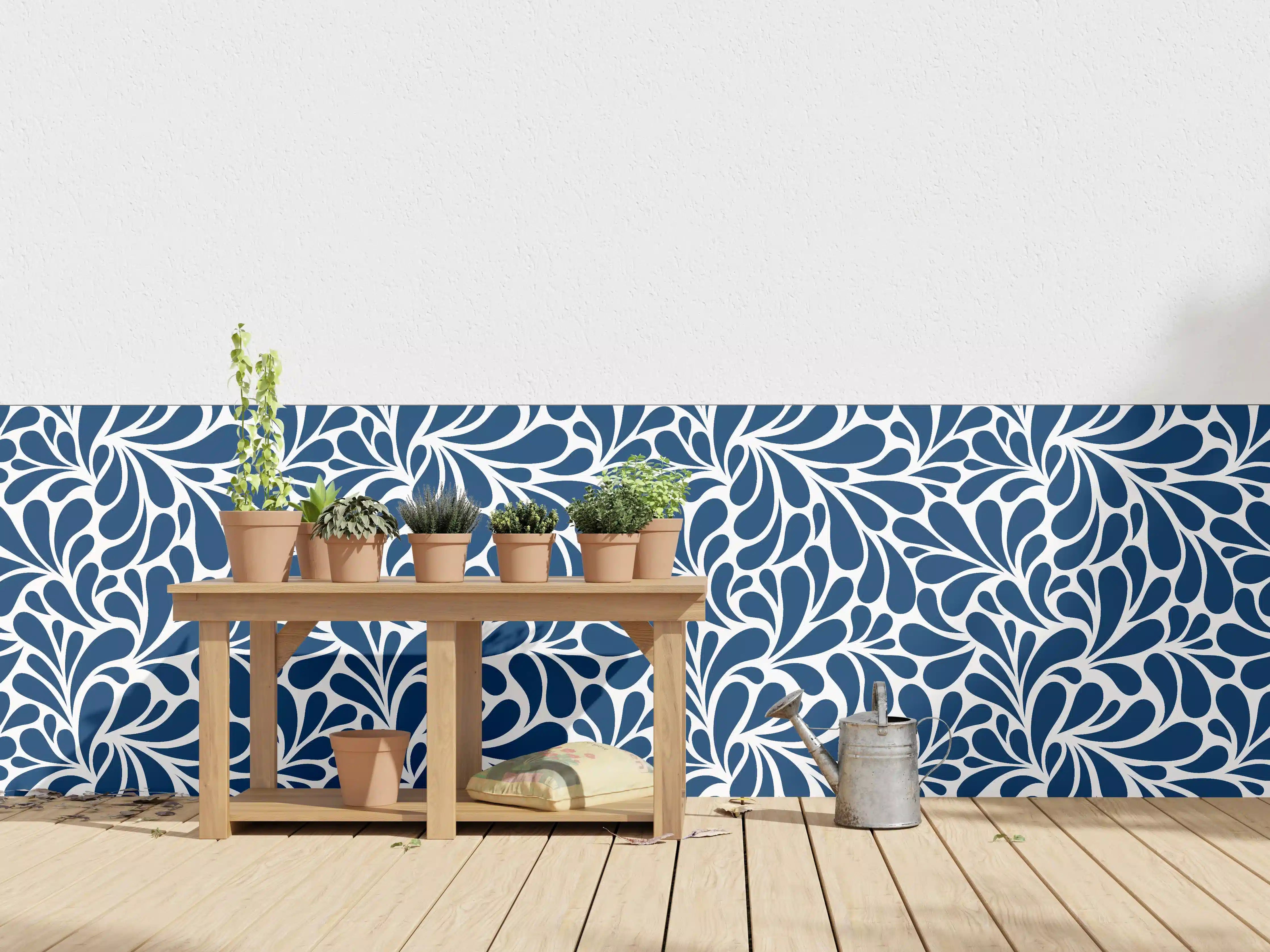 Wandverkleidung außen - Nachtblaue Blumenmuster-Decke