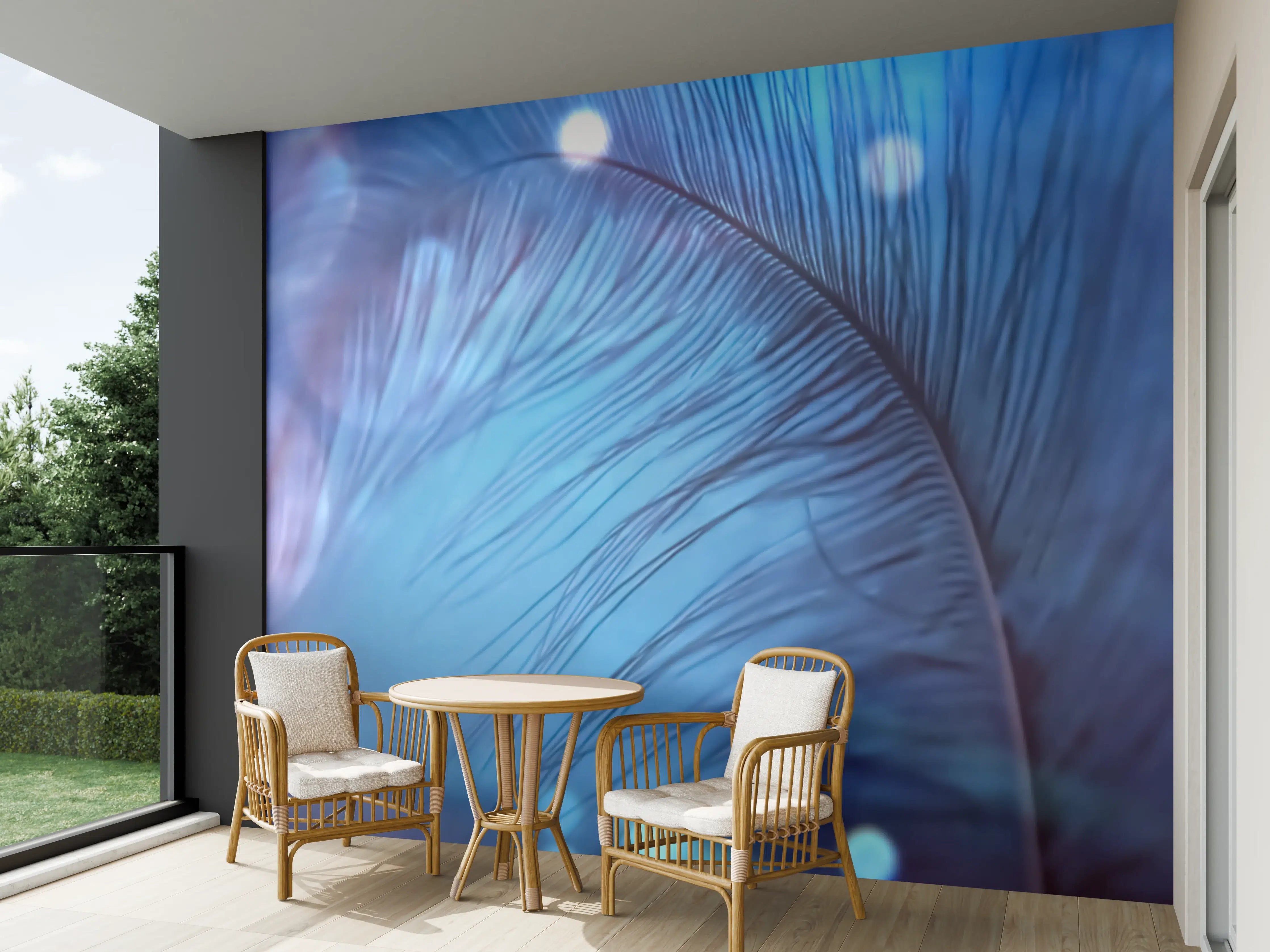 Wandverkleidung außen - Nahaufnahme einer blauen Feder