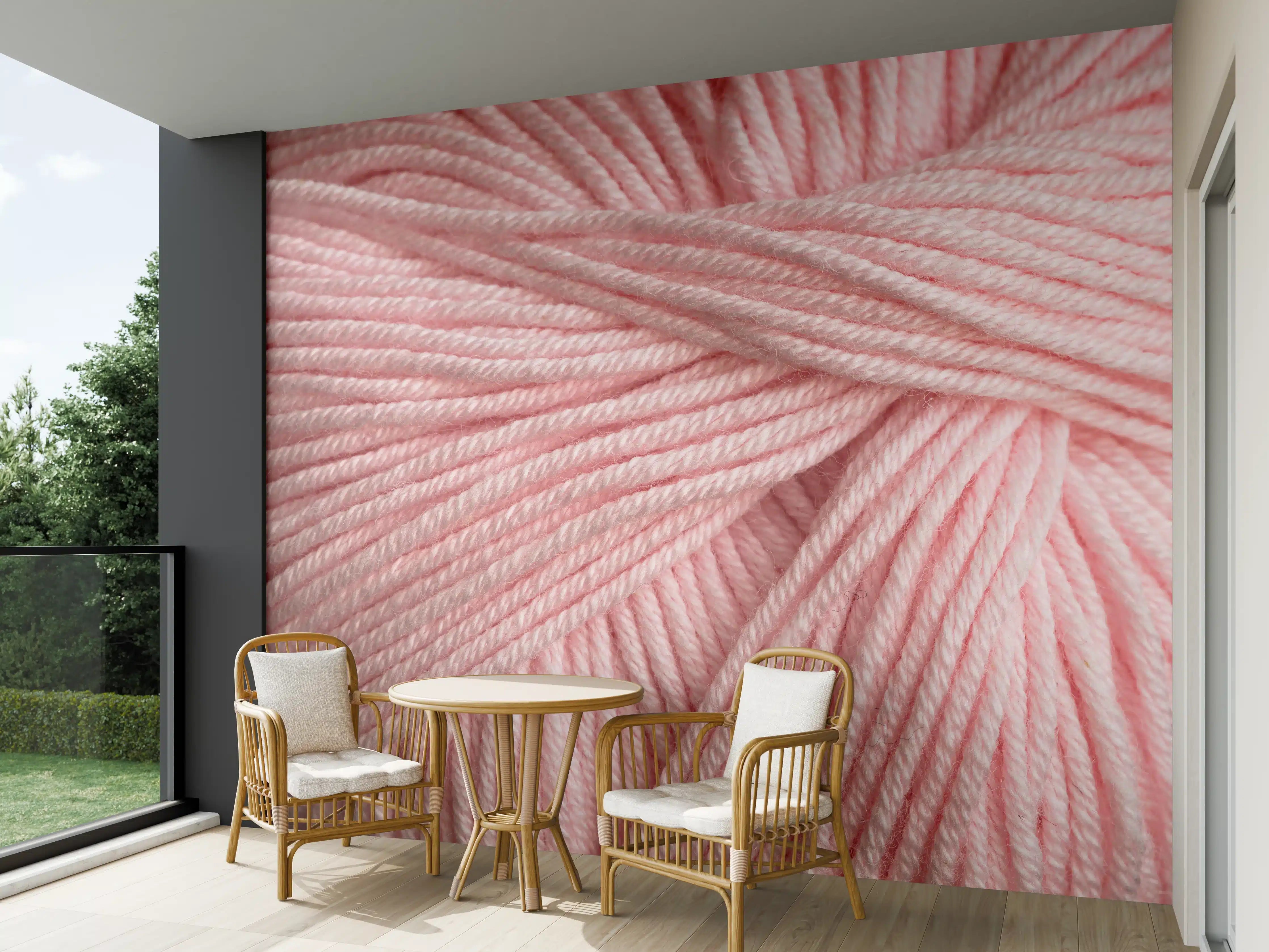 Wandverkleidung außen - Nahaufnahme eines rosa Garnknäuels