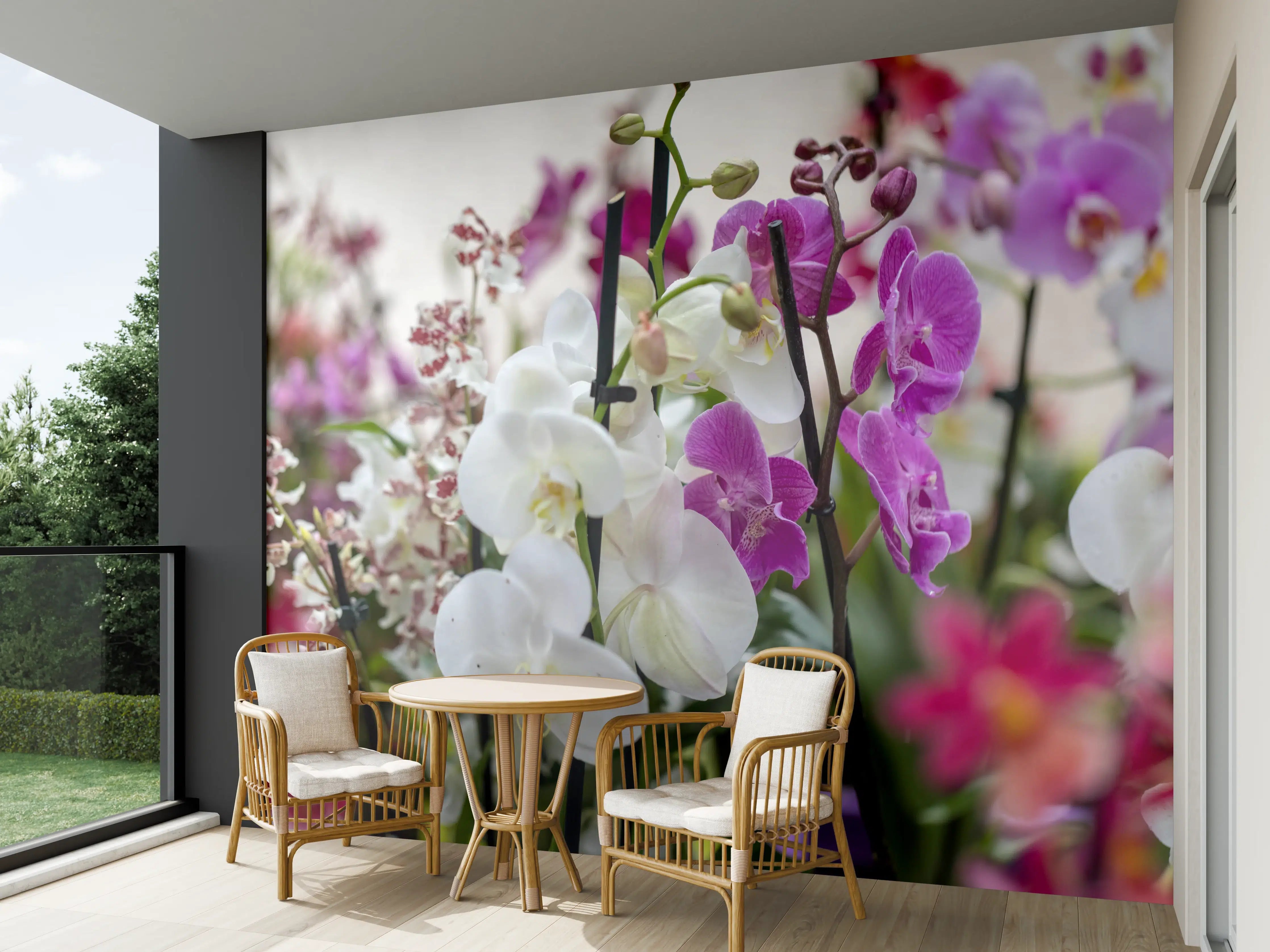 Wandverkleidung außen - Nahaufnahme von bunten Orchideen