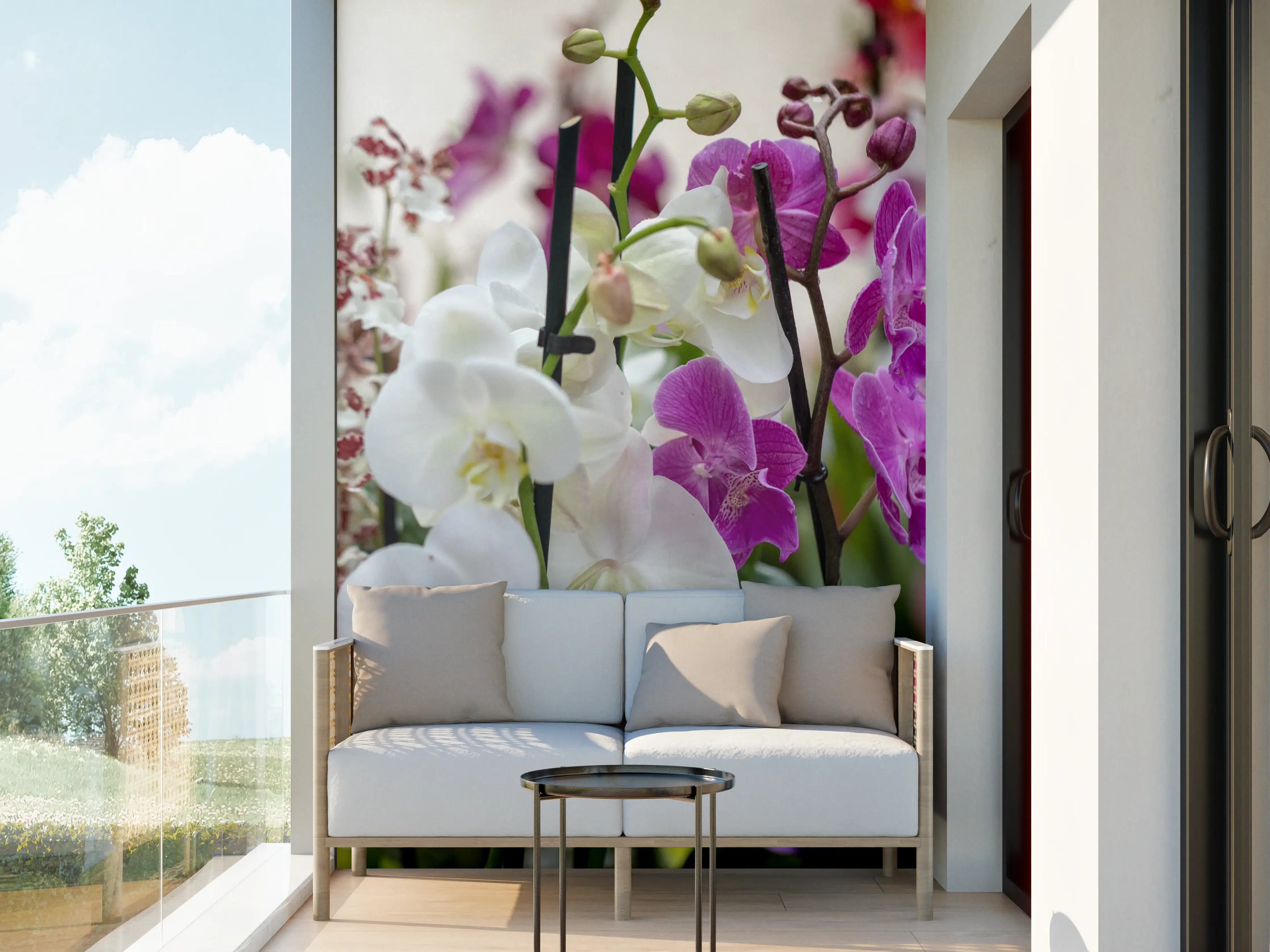 Wandverkleidung außen - Nahaufnahme von bunten Orchideen