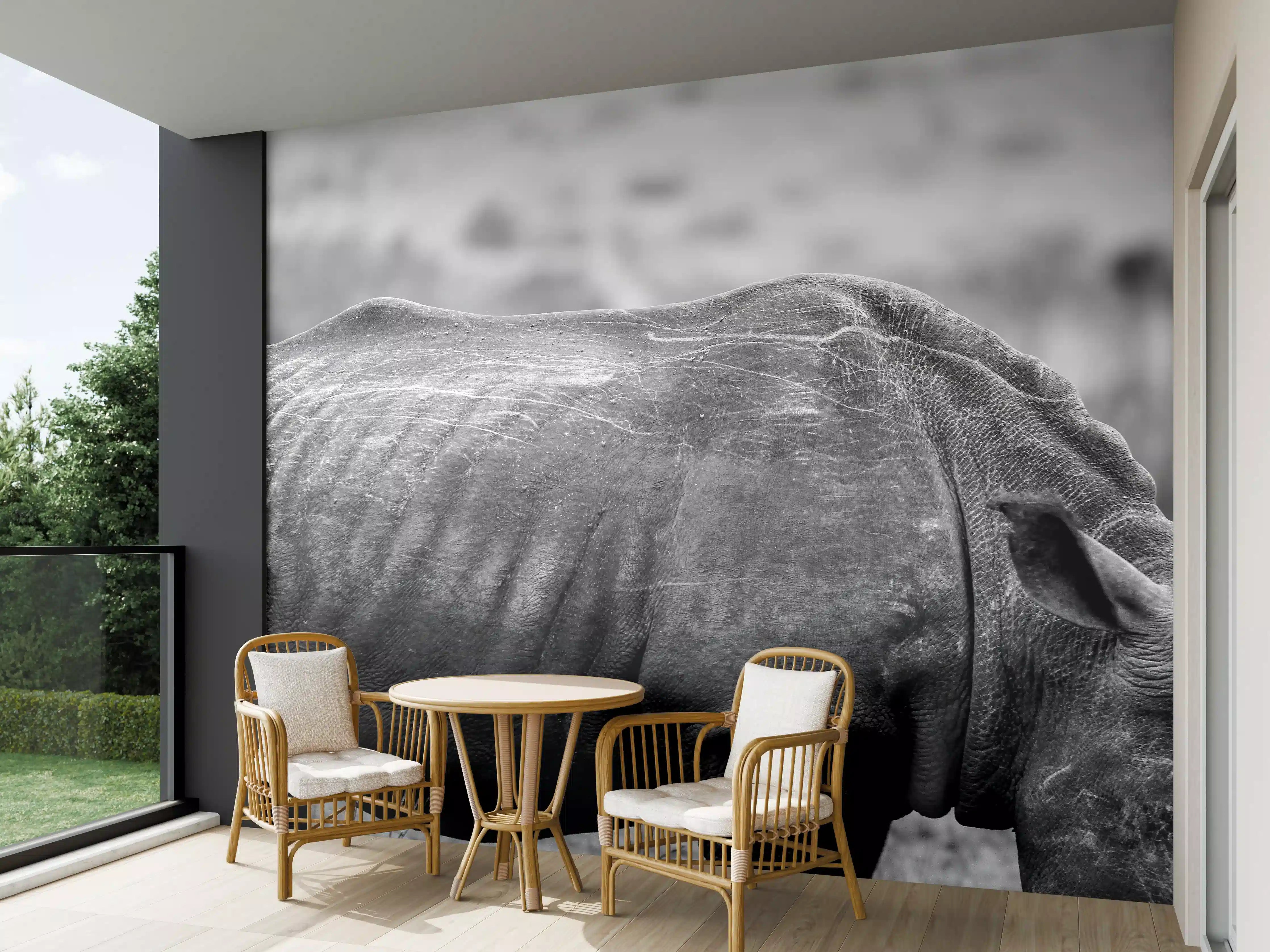 Wandverkleidung außen - Nashorn - schwarz-weiß