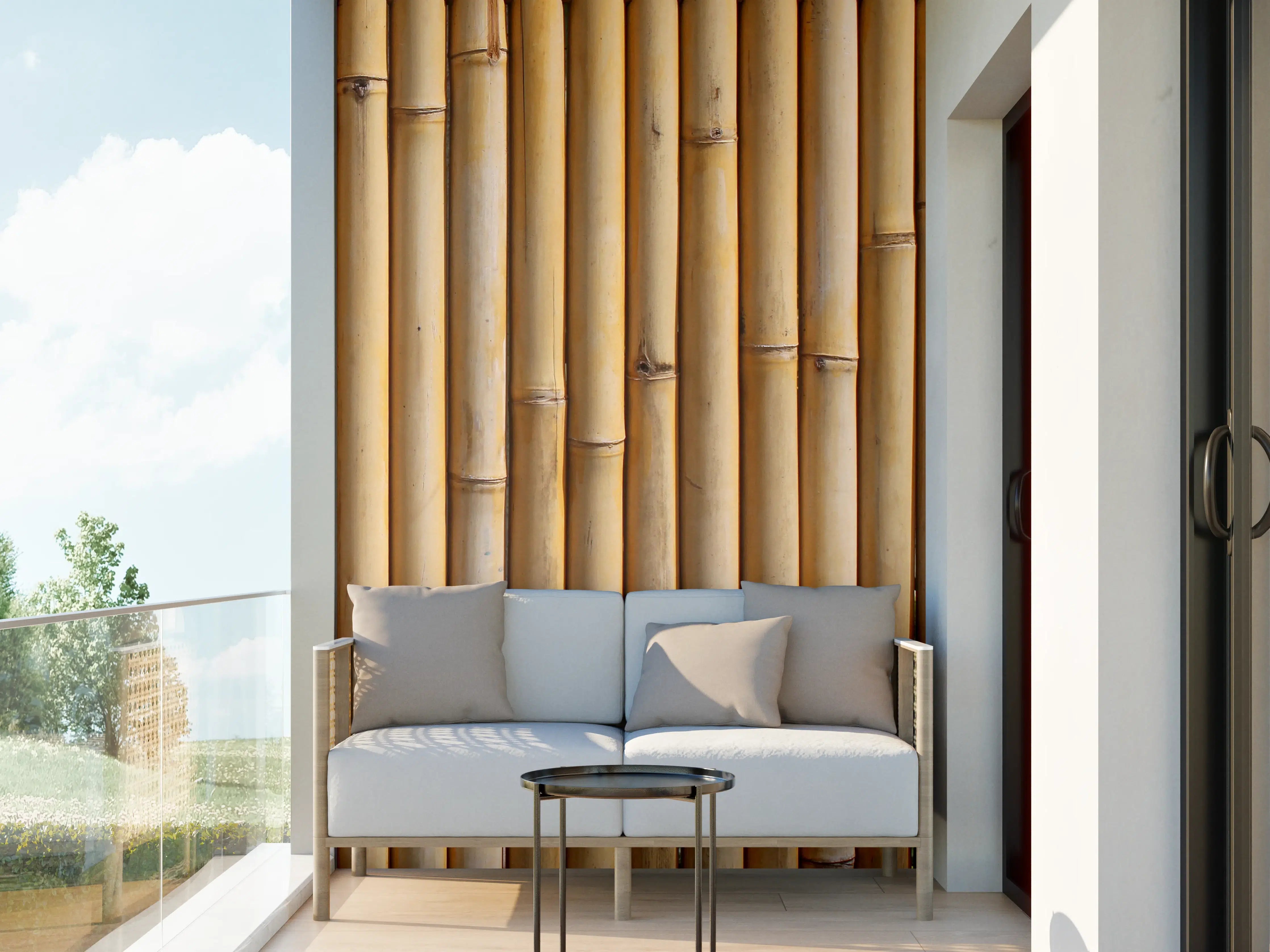 Wandverkleidung außen - Naturholz-Motiv in warmen Braun- und Beigetönen