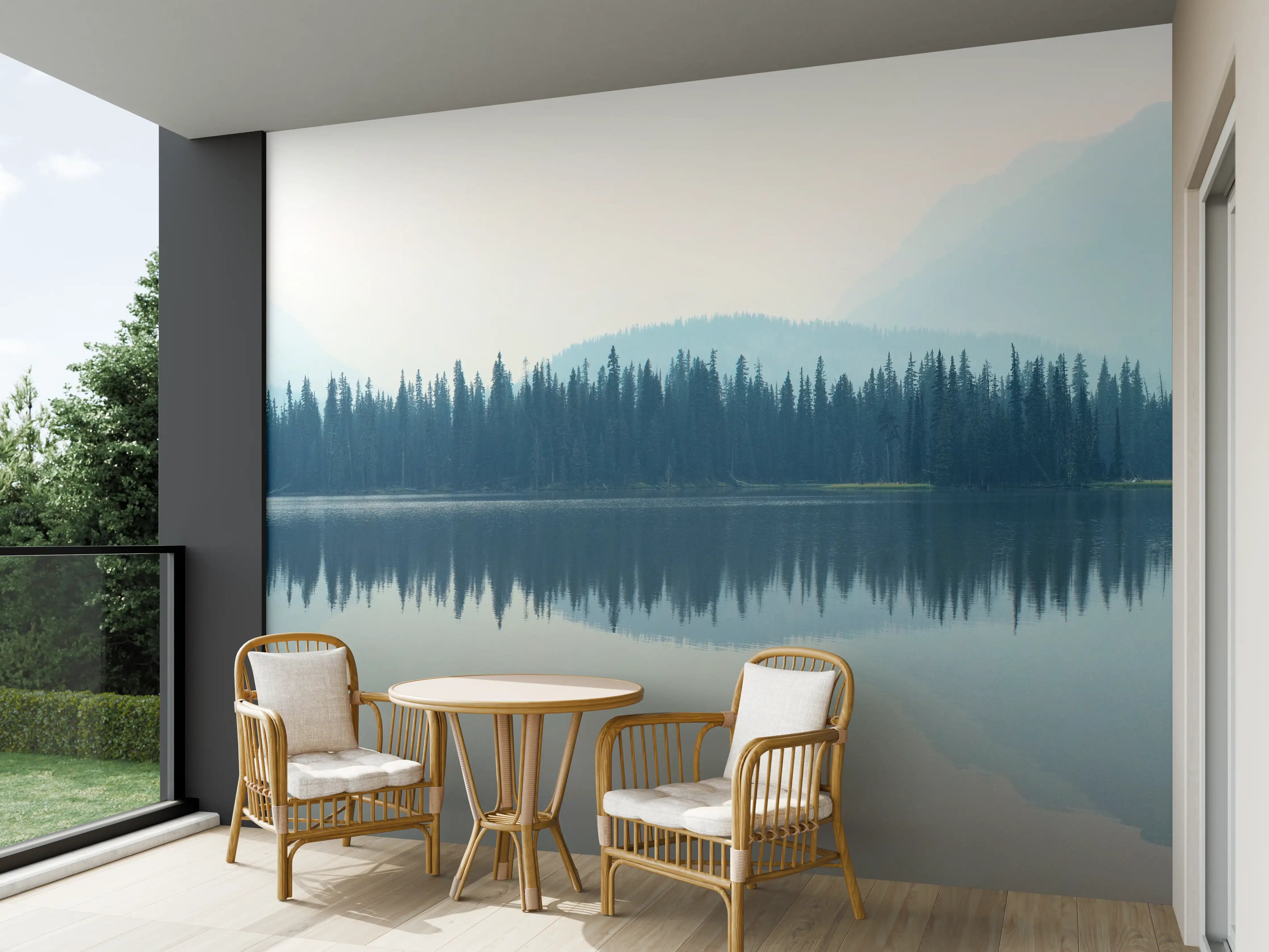 Wandverkleidung außen - Nebliger Bergsee