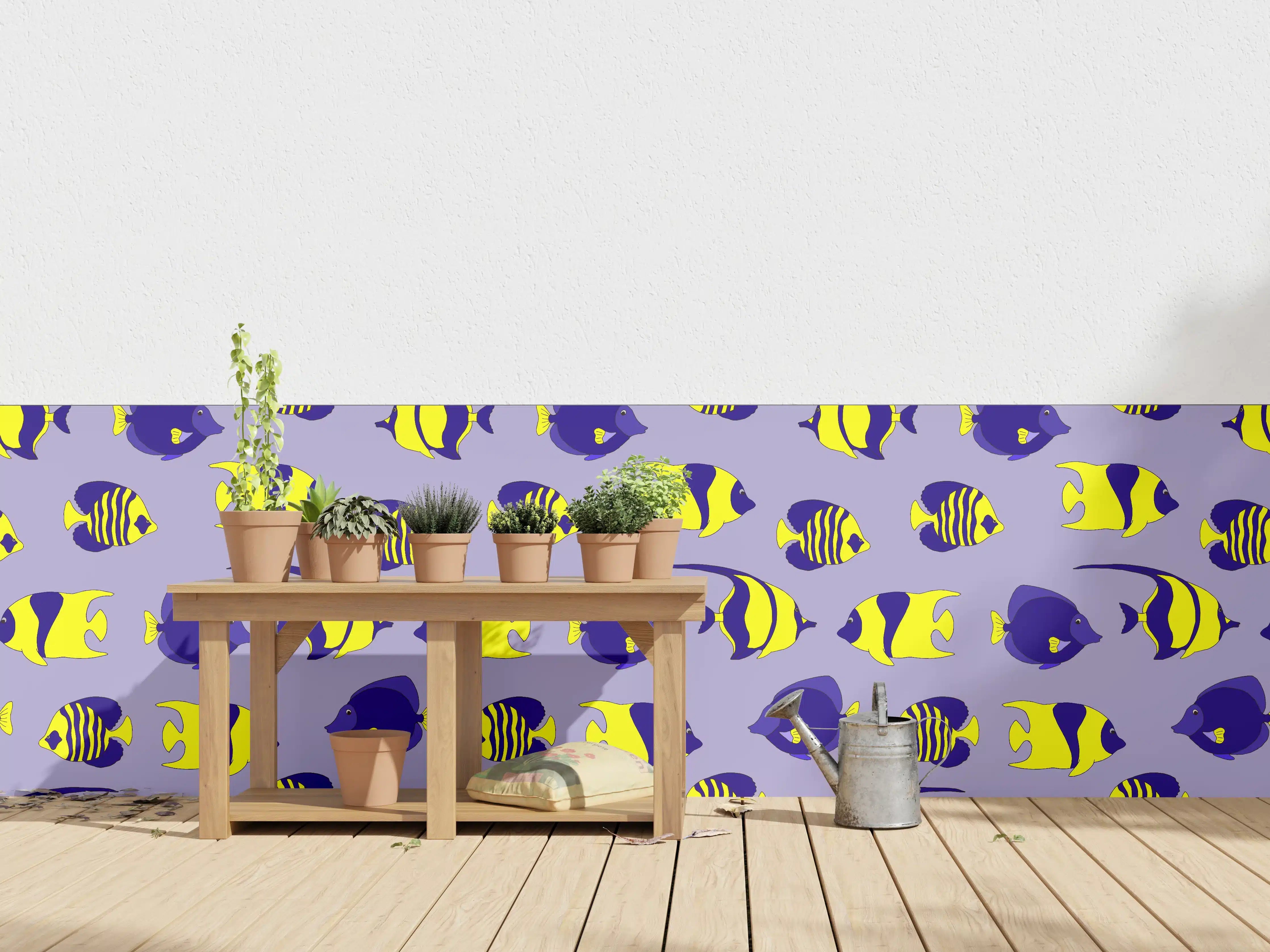 Wandverkleidung außen - Neon-Fische Gelb-Blau Muster