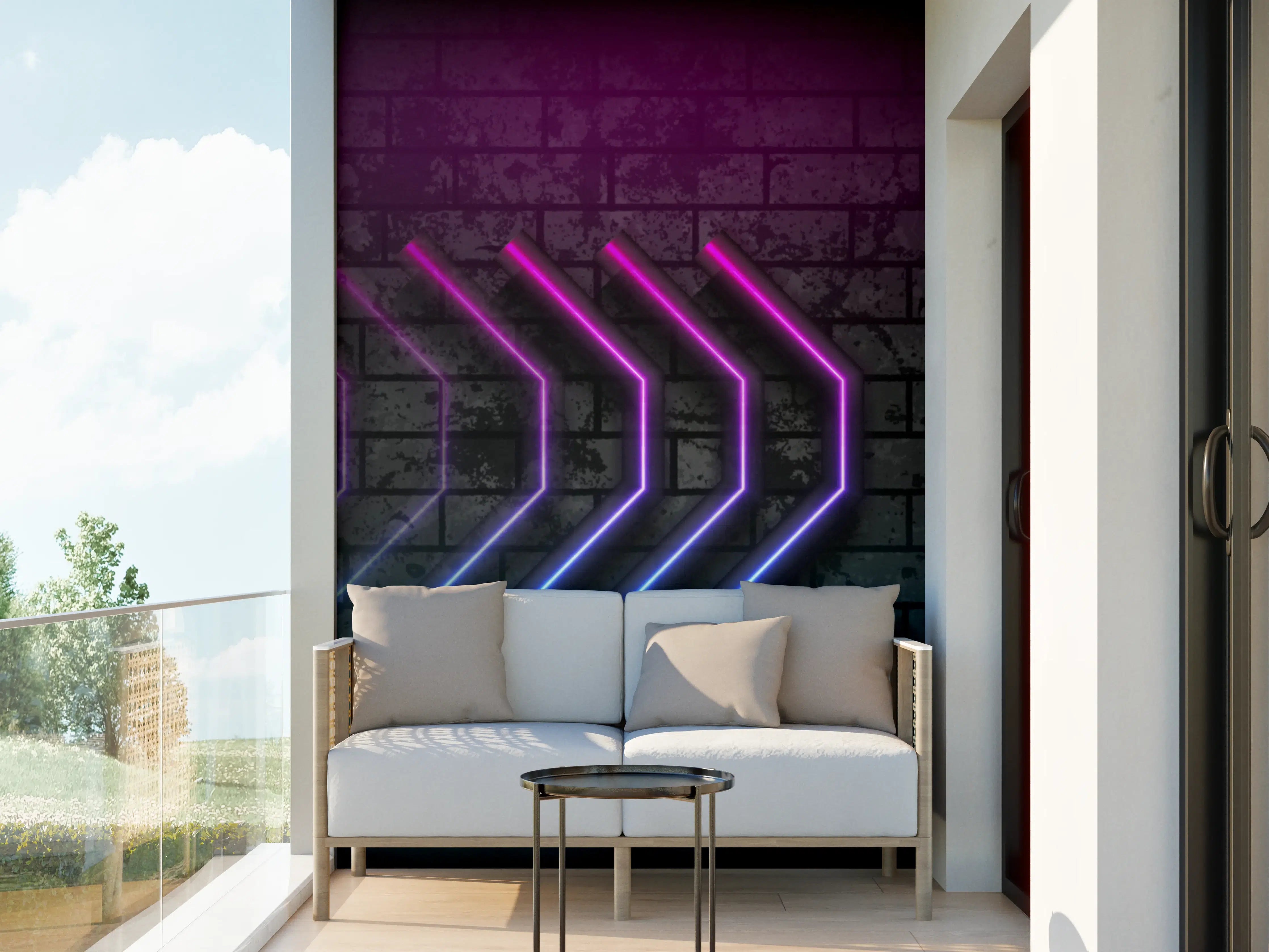 Wandverkleidung außen - Neon-Leuchtpfeile vor dunkler Wand