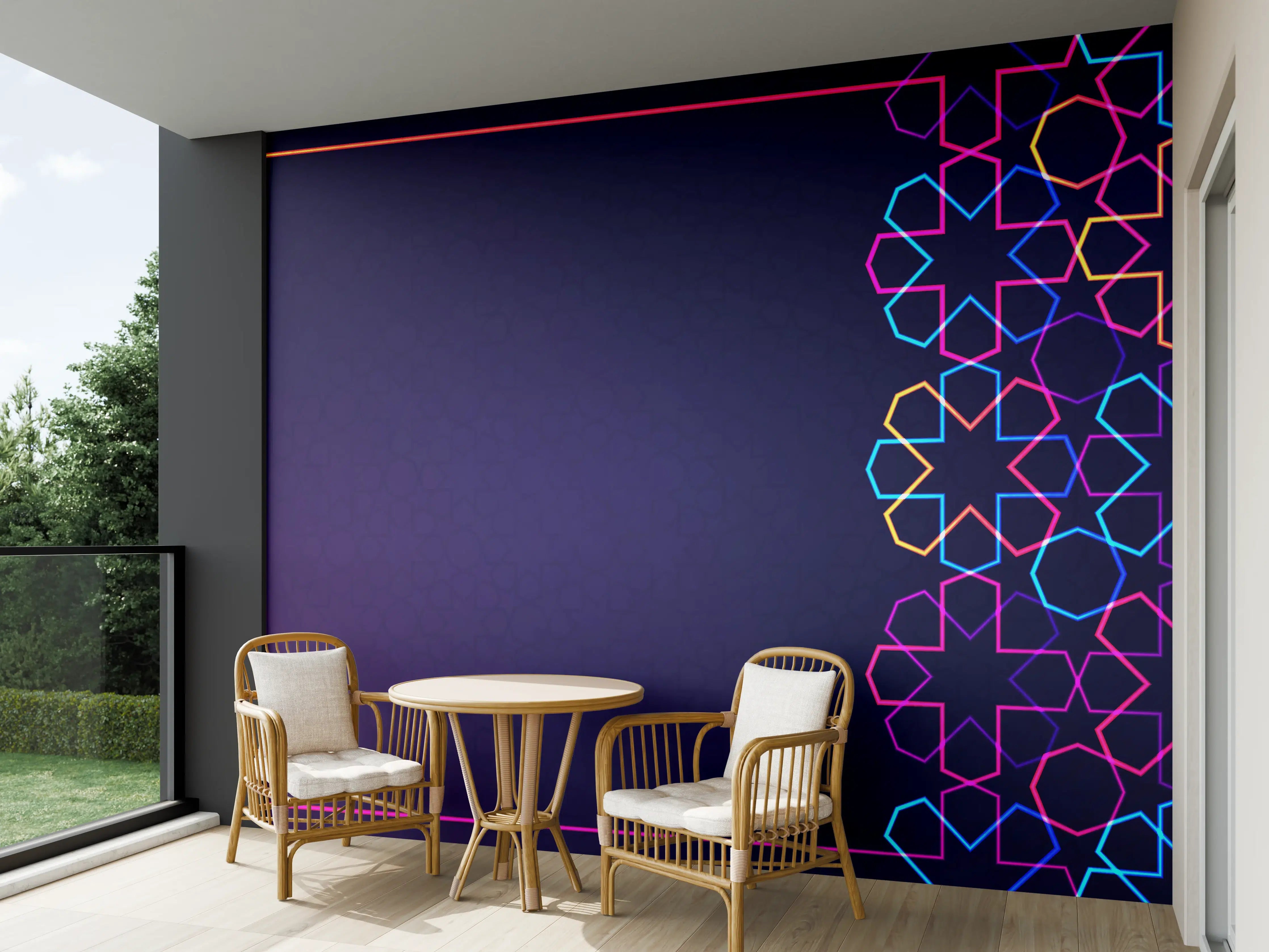 Wandverkleidung außen - Neon Muster Eid Mubarak