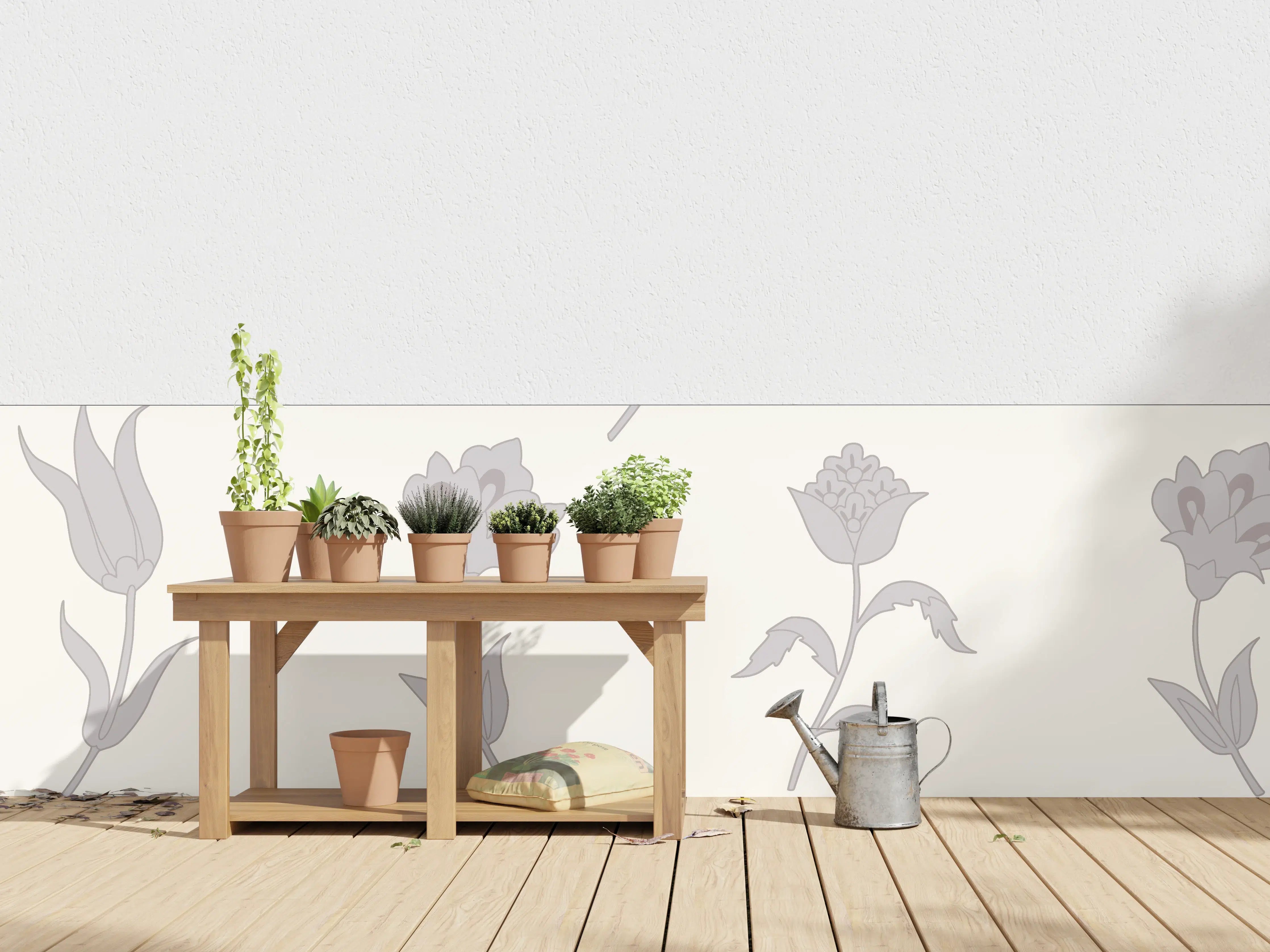 Wandverkleidung außen - Neutral-Weißes Blumenmuster