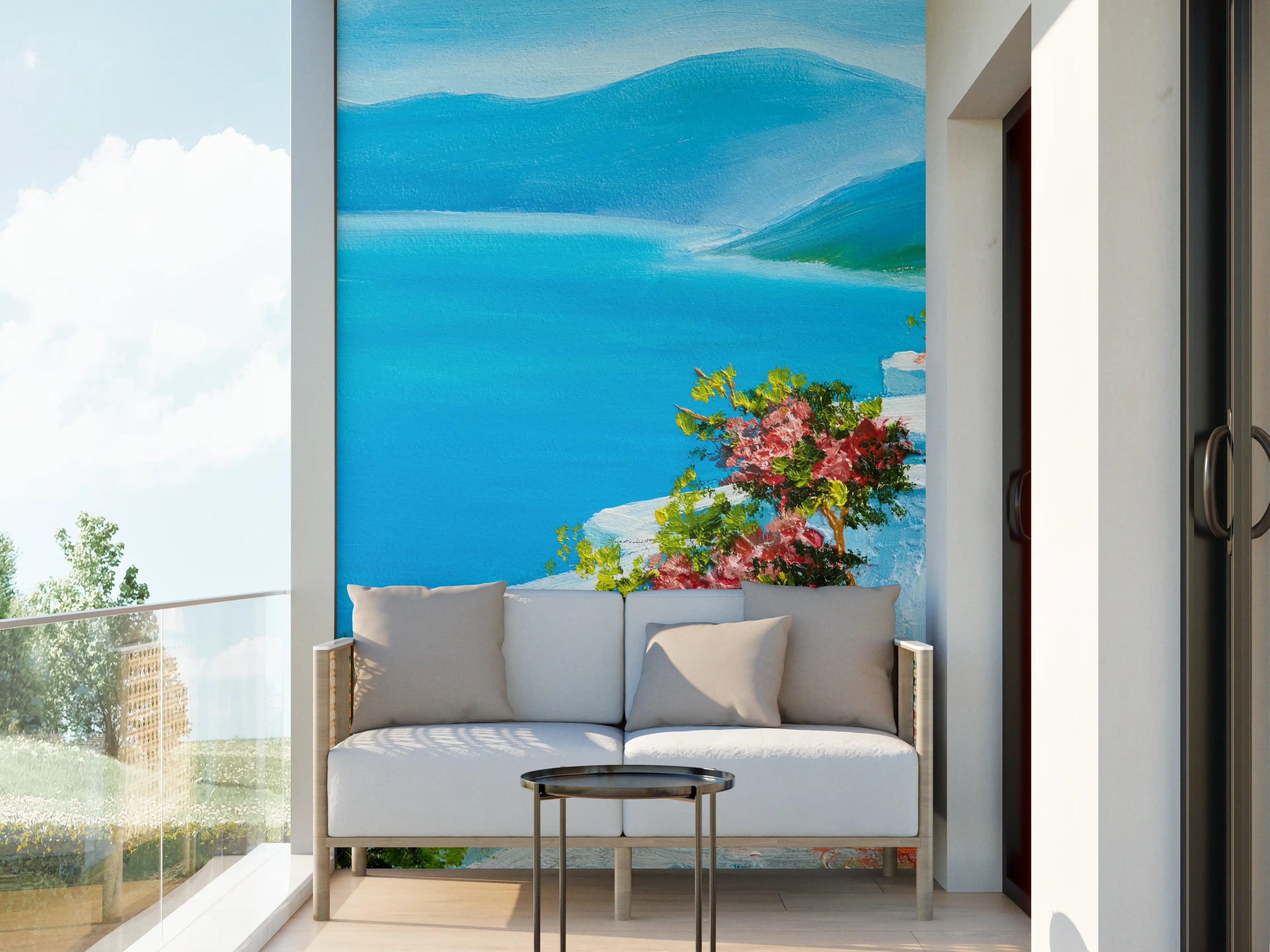 Wandverkleidung außen - Ölgemälde - Terrasse am Meer