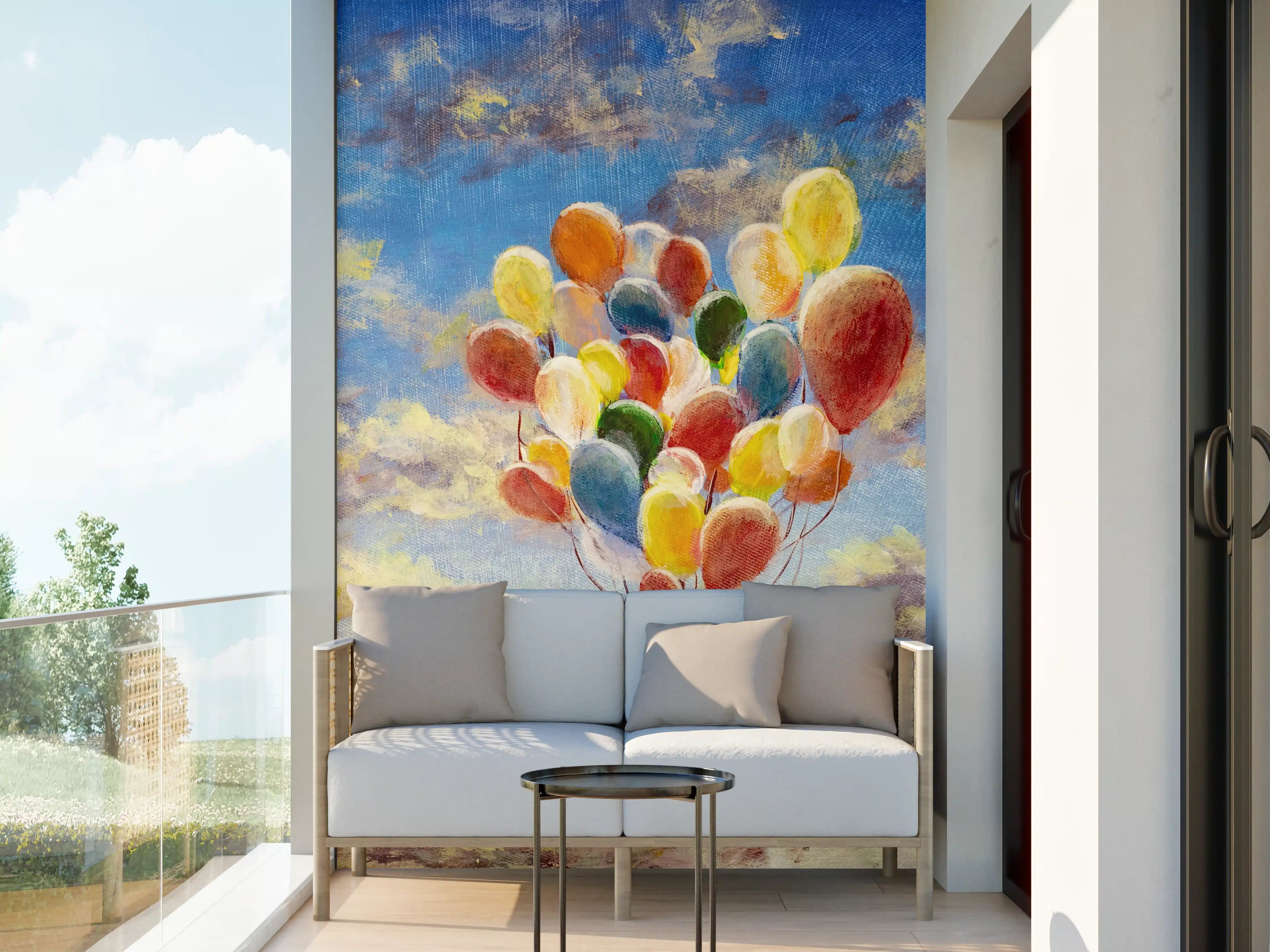 Wandverkleidung außen - Ölgemälde einer jungen Frau mit Luftballons