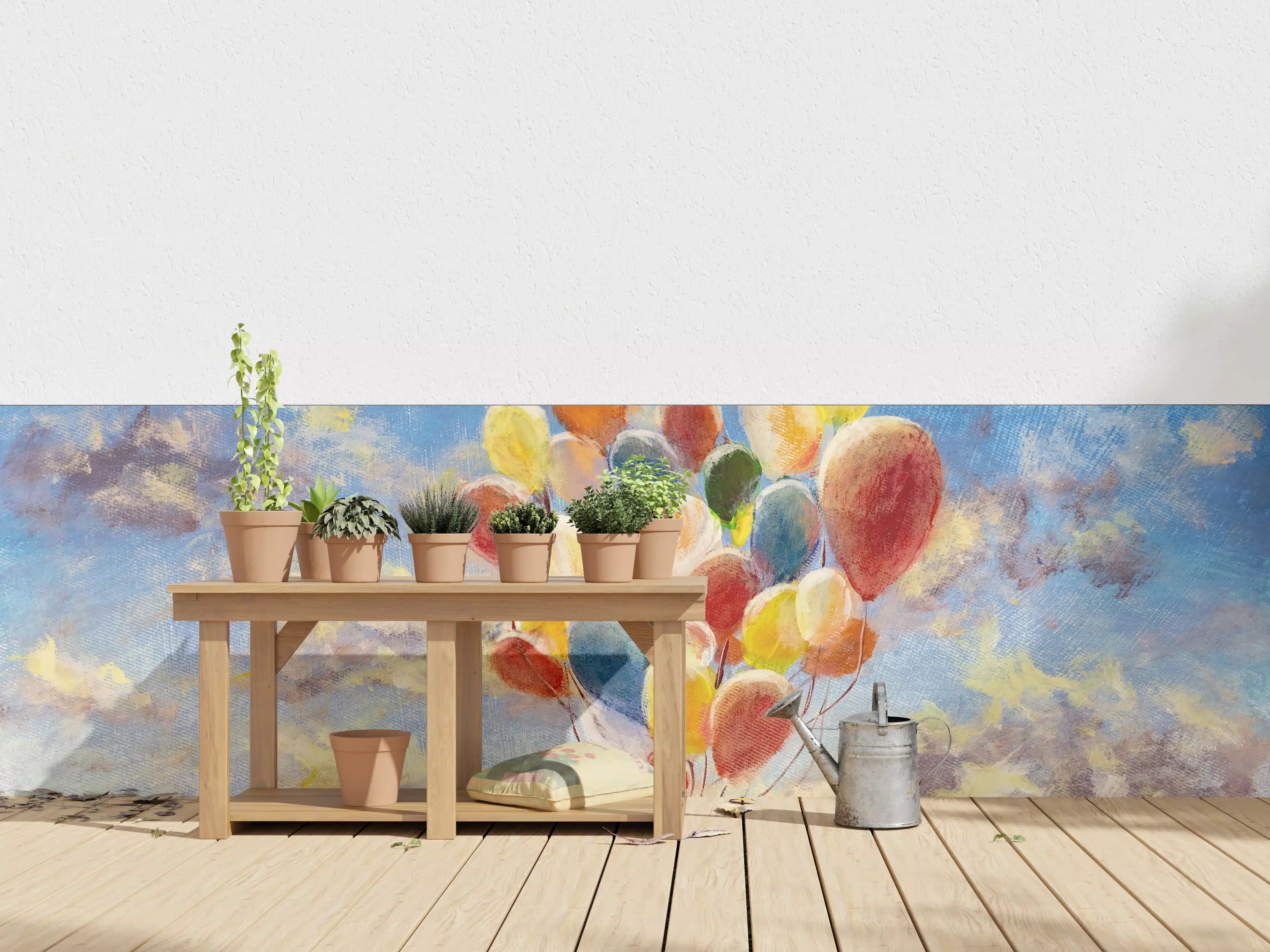 Wandverkleidung außen - Ölgemälde einer jungen Frau mit Luftballons