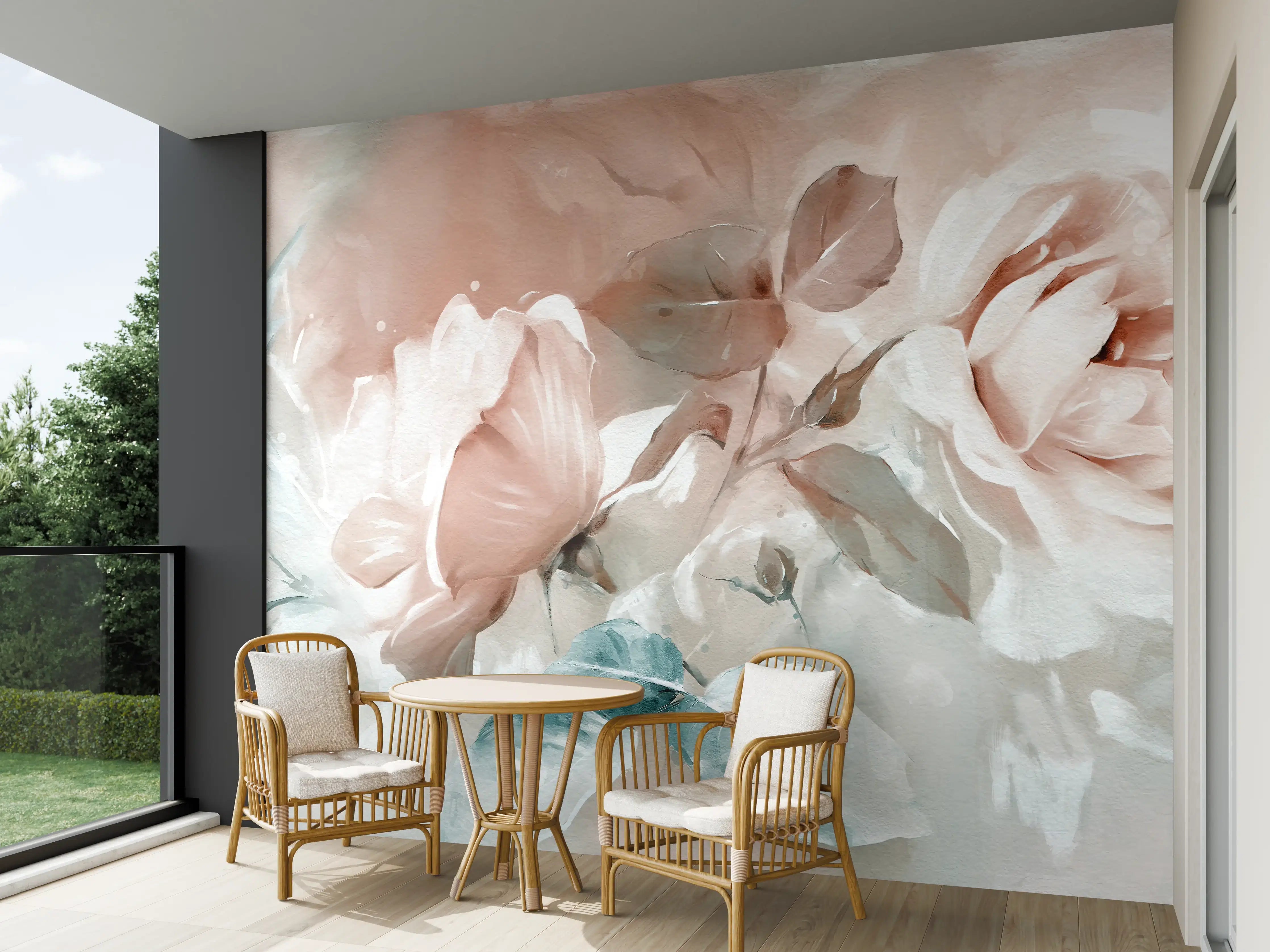 Wandverkleidung außen - Ölgemälde mit Rose