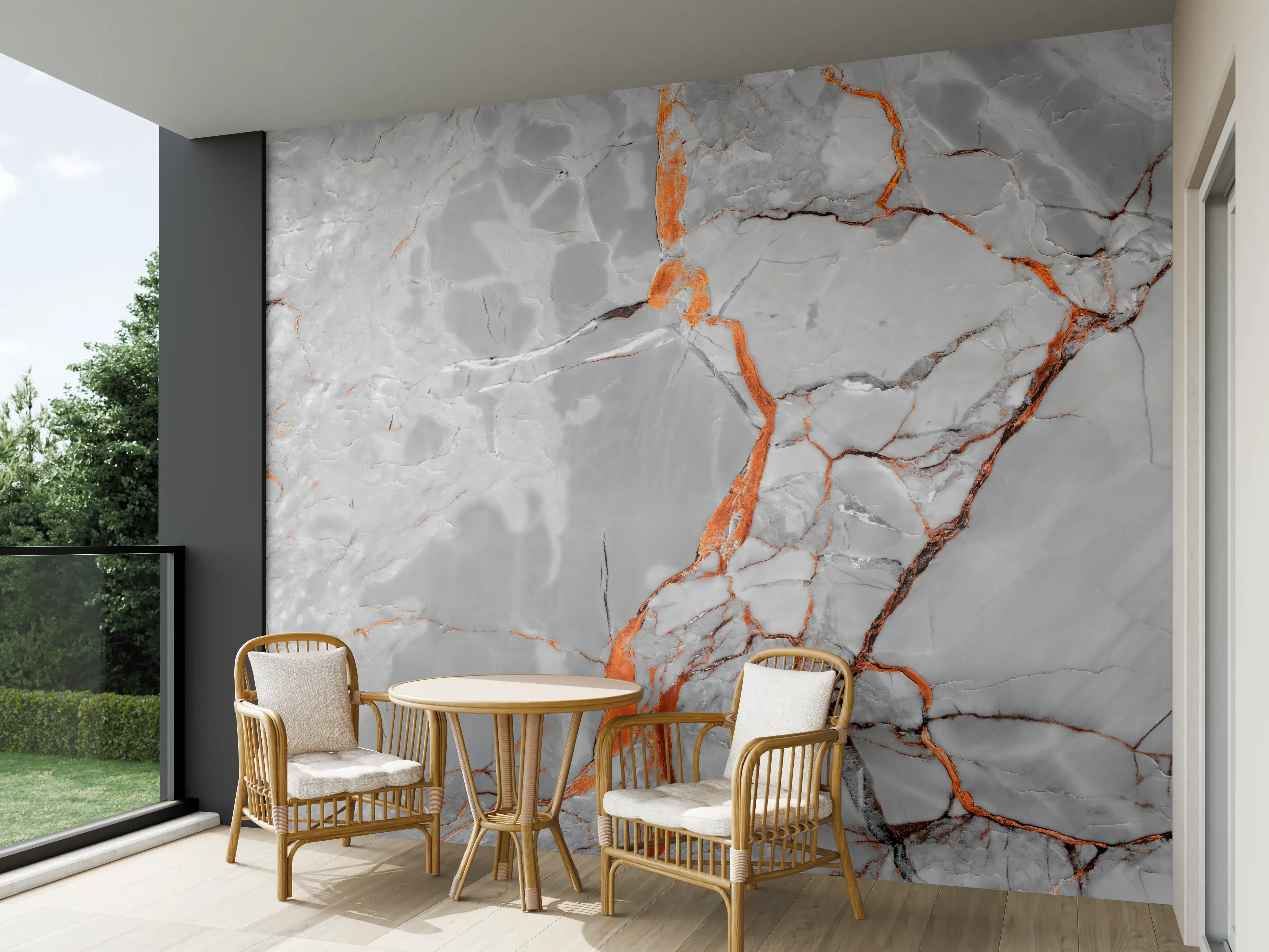 Wandverkleidung außen - Orange-Weiß natürliche Marmortextur