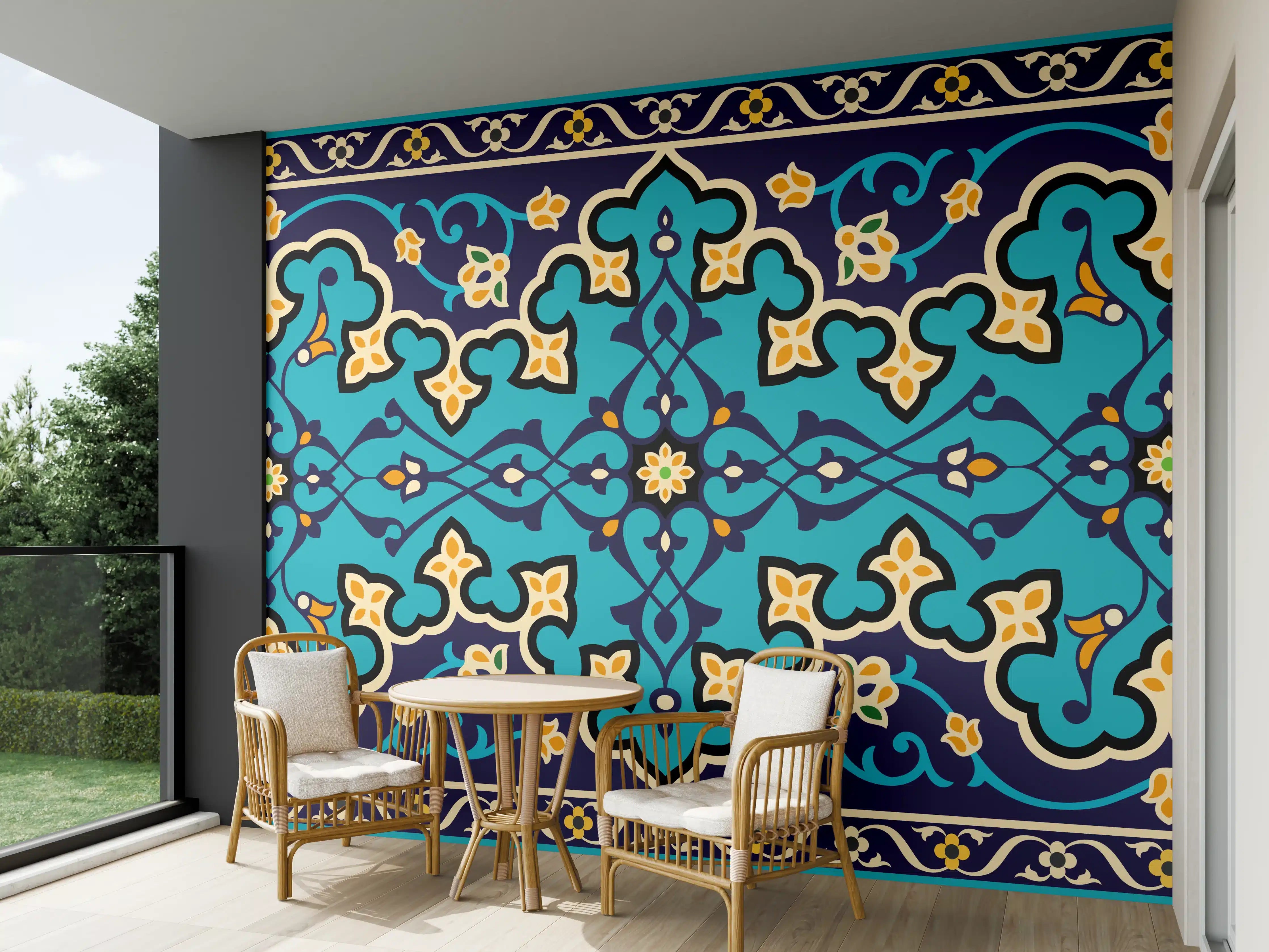 Wandverkleidung außen - Orientalisches Blau-Gold Muster