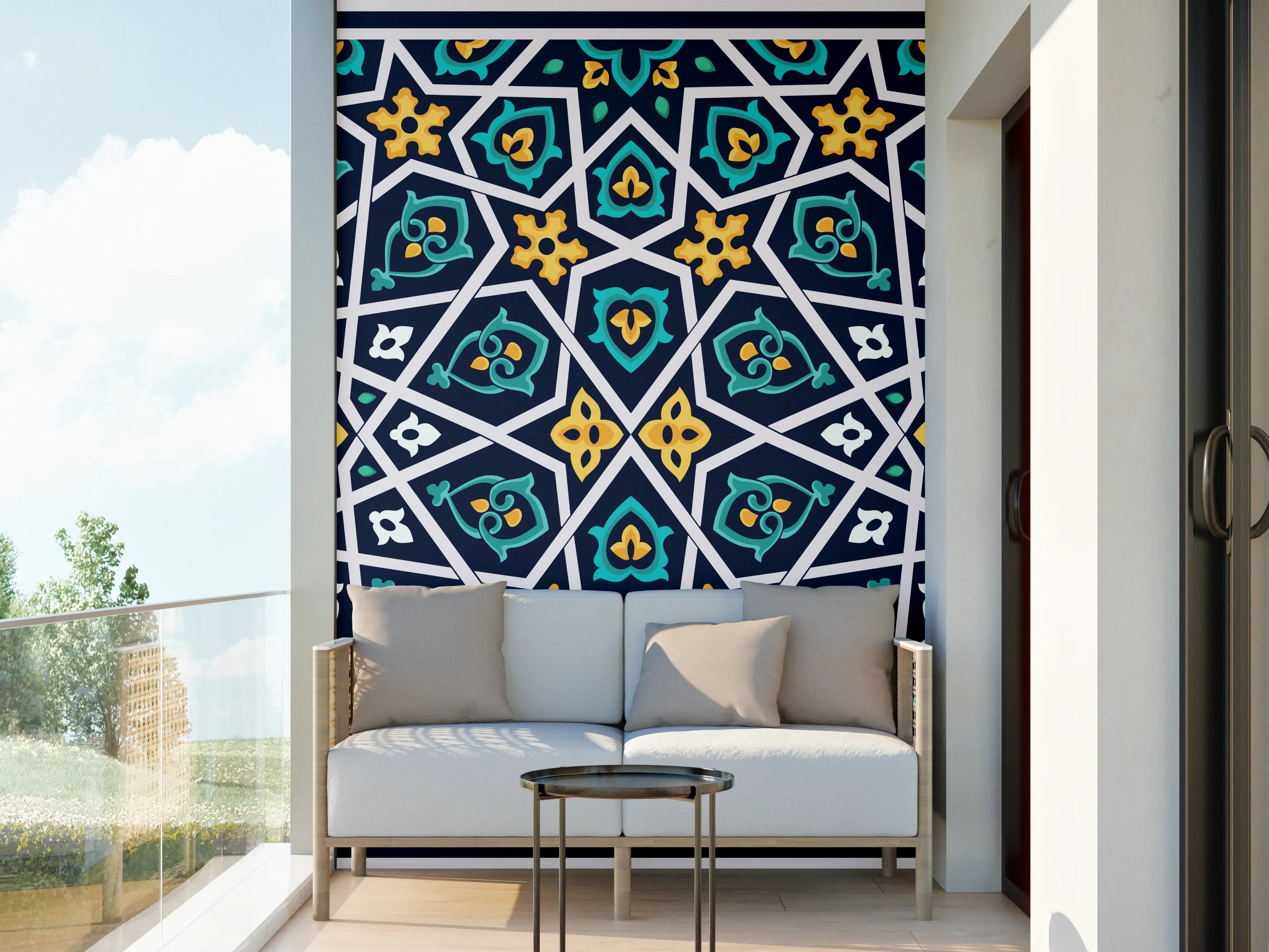 Wandverkleidung außen - Orientalisches Fliesenmuster Blau