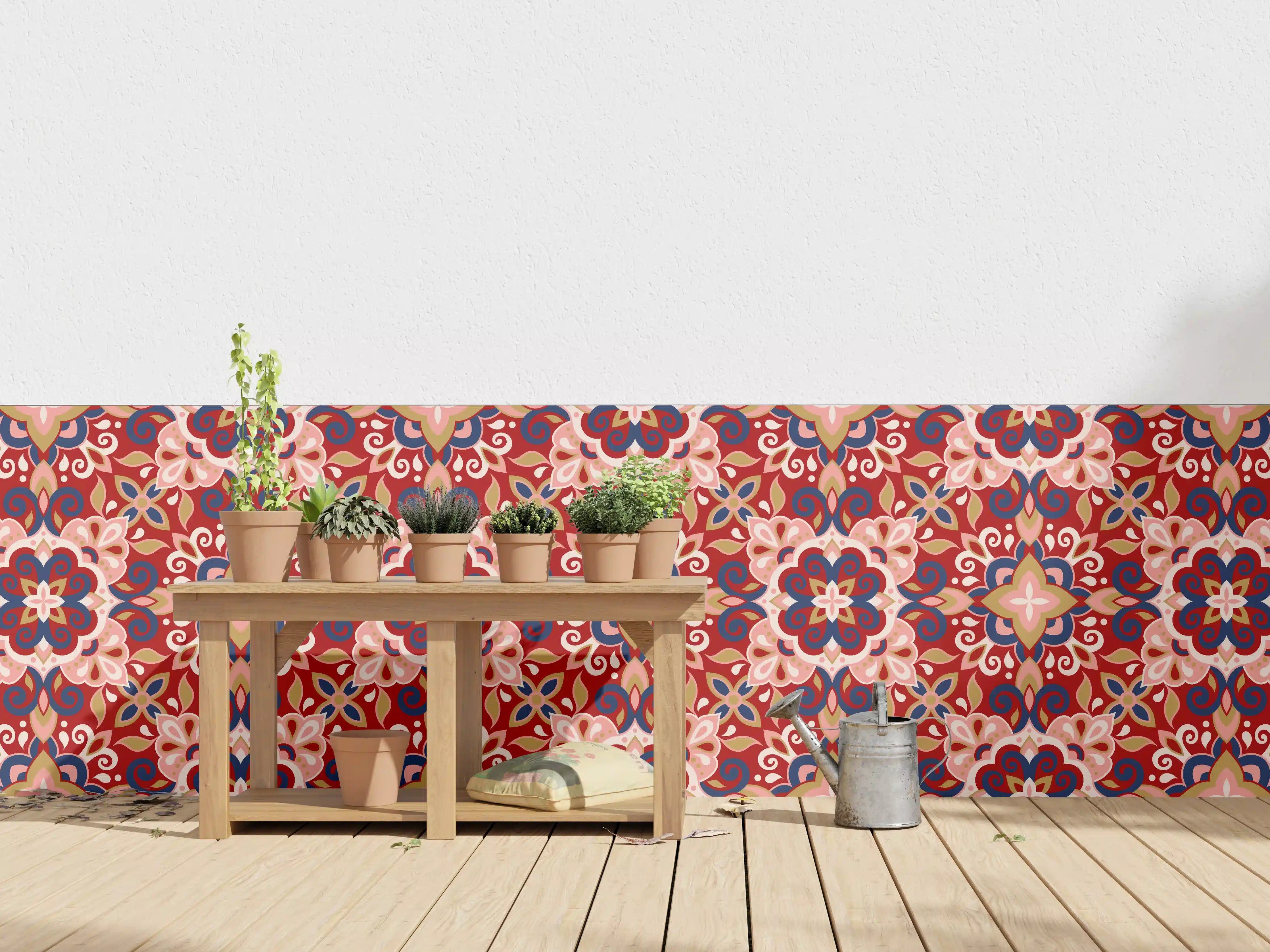 Wandverkleidung außen - Orientalisches Rot-Blau Muster