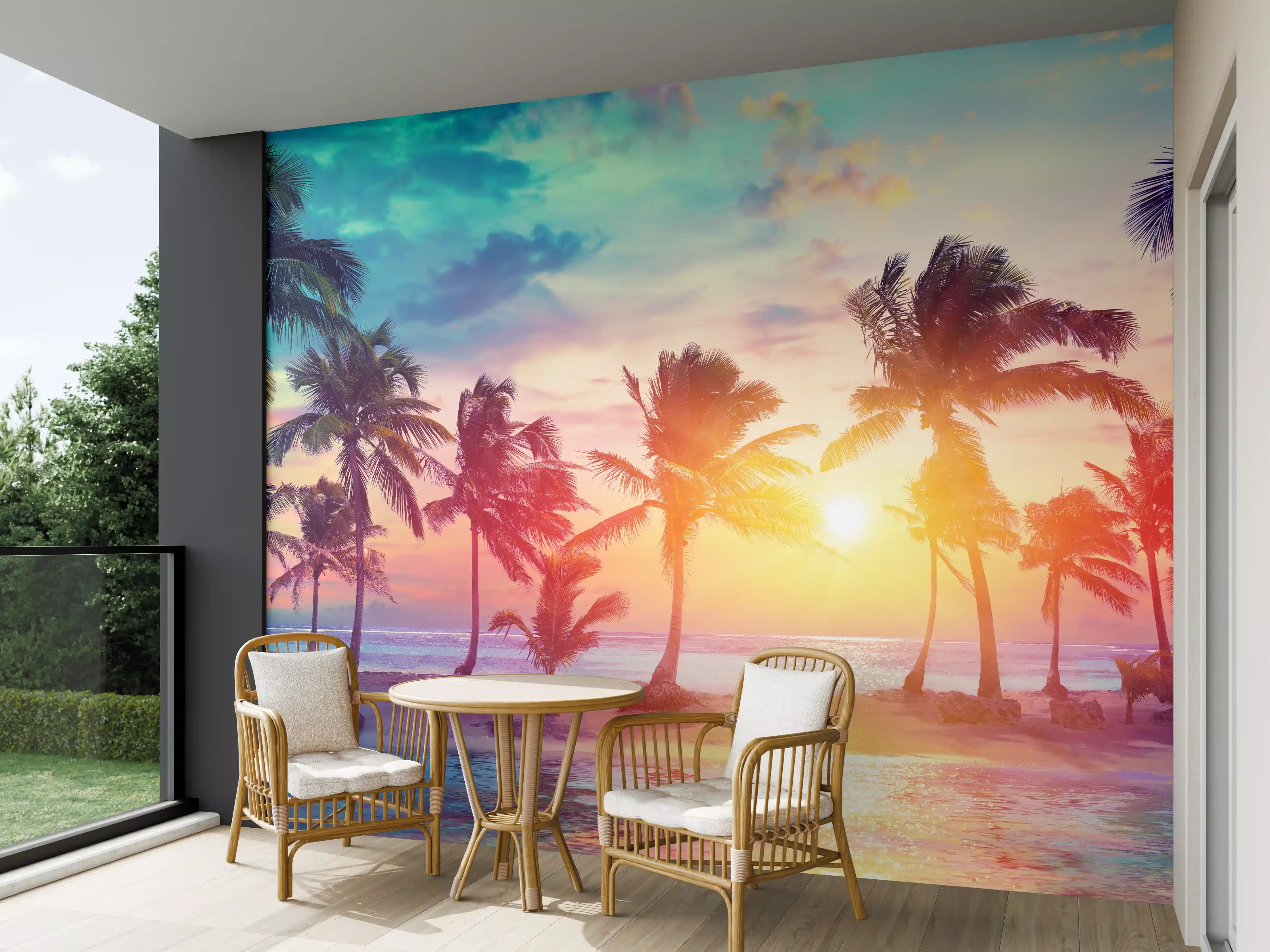 Wandverkleidung außen - Palmen Silhouetten - Karibik