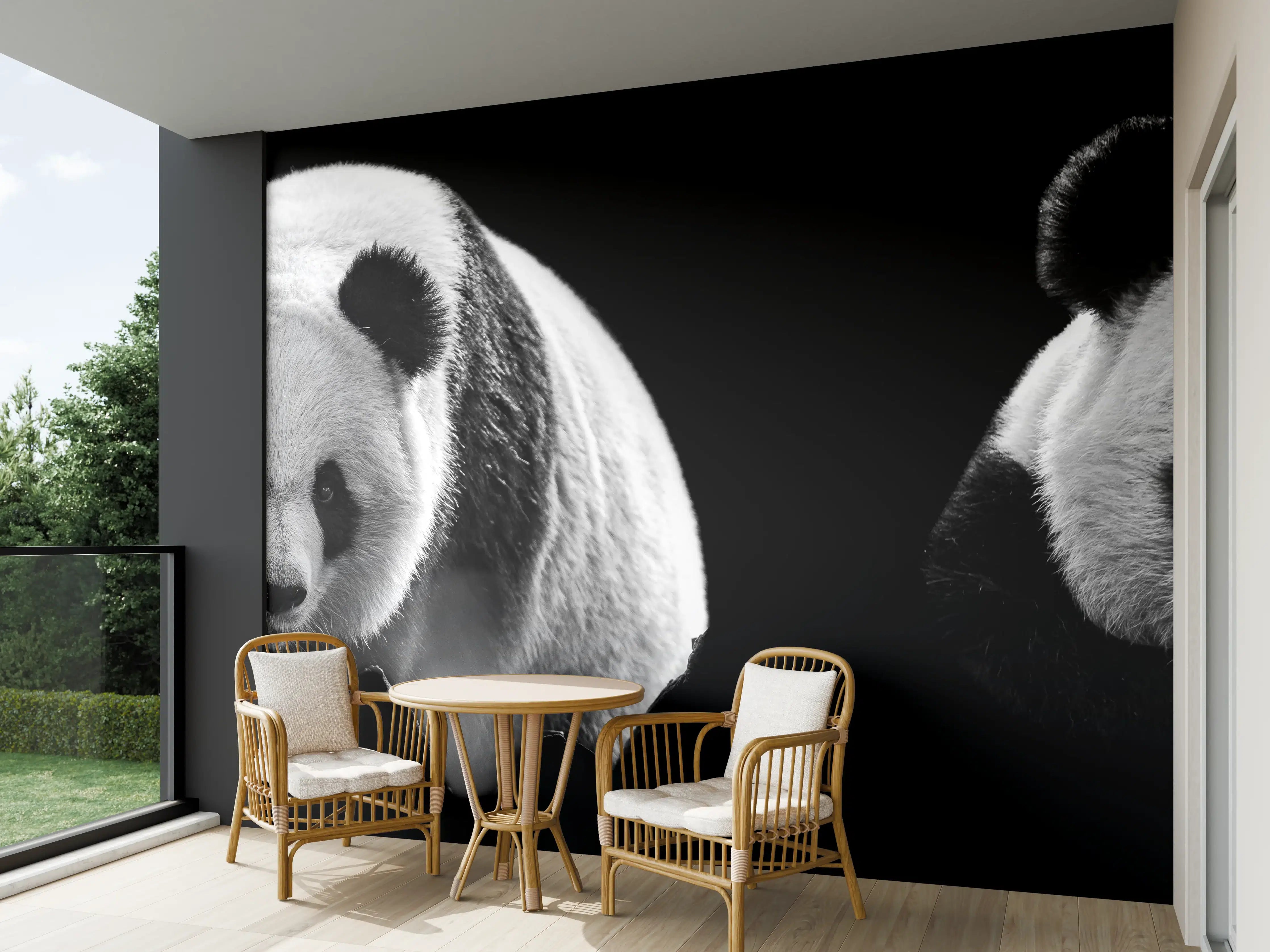 Wandverkleidung außen - Panda mit schwarzem Hintergrund