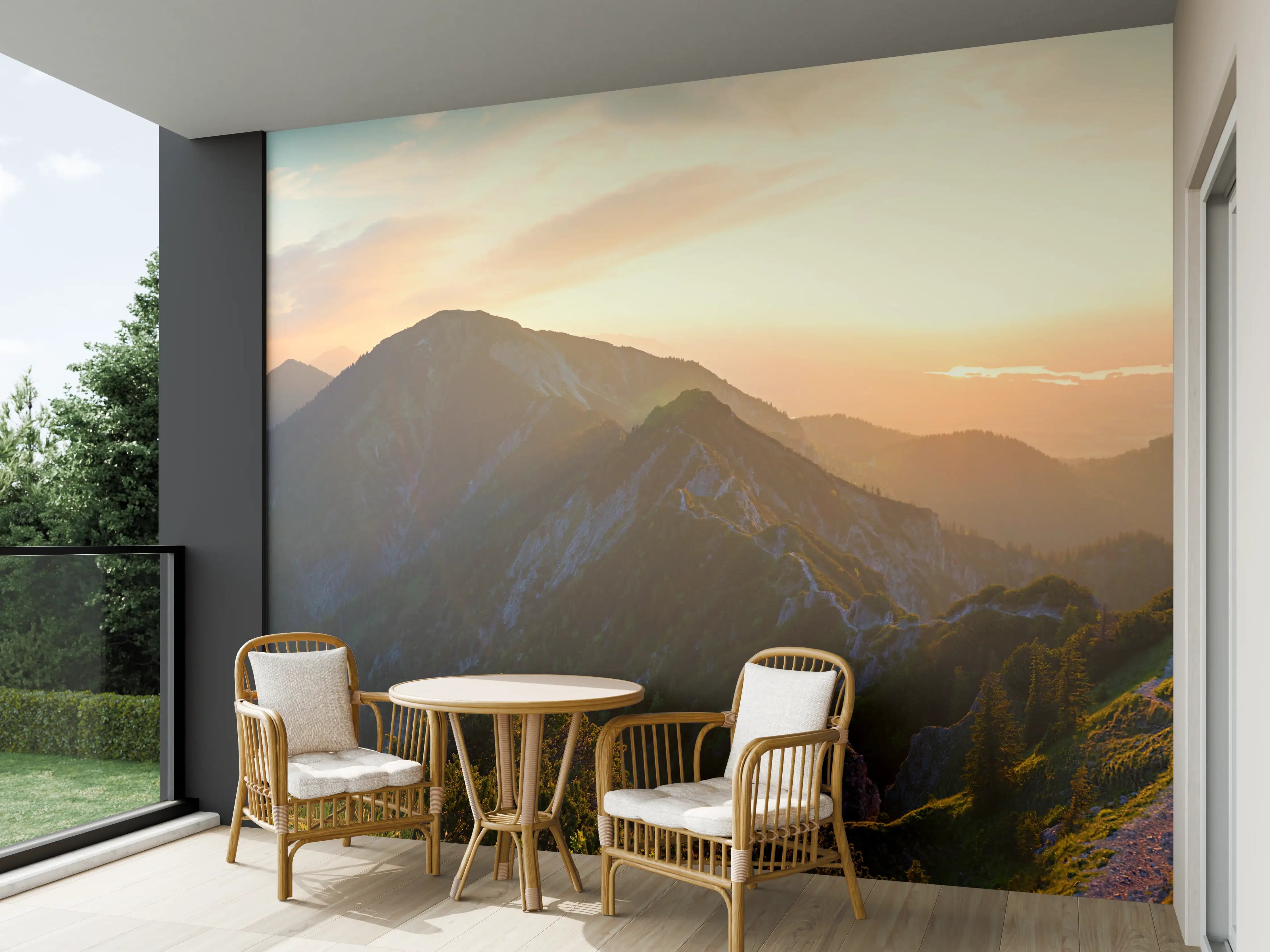 Wandverkleidung außen - Panorama der bayrischen Alpen bei Abendsonne