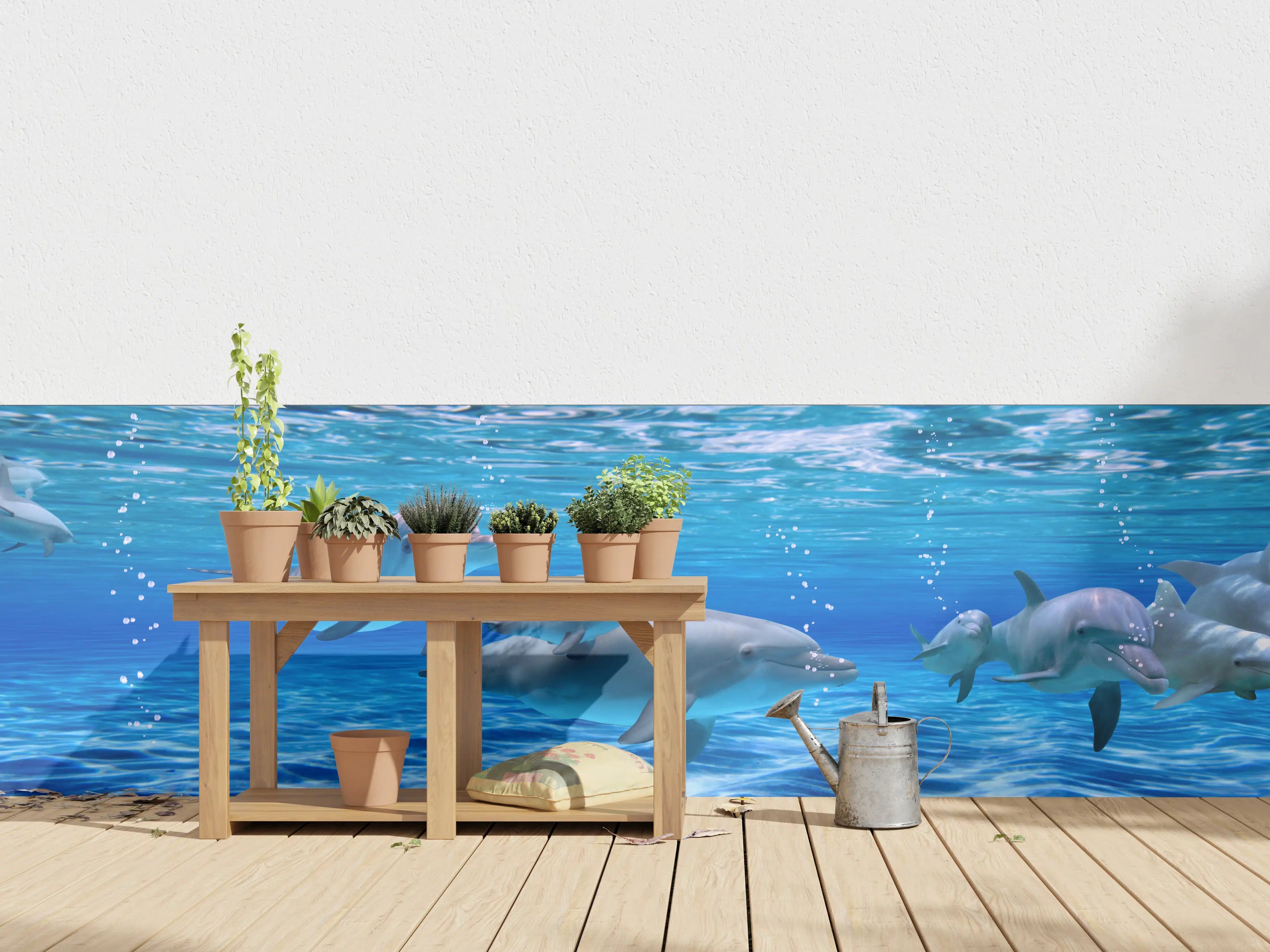 Wandverkleidung außen - Panorama der schwimmenden Delphine