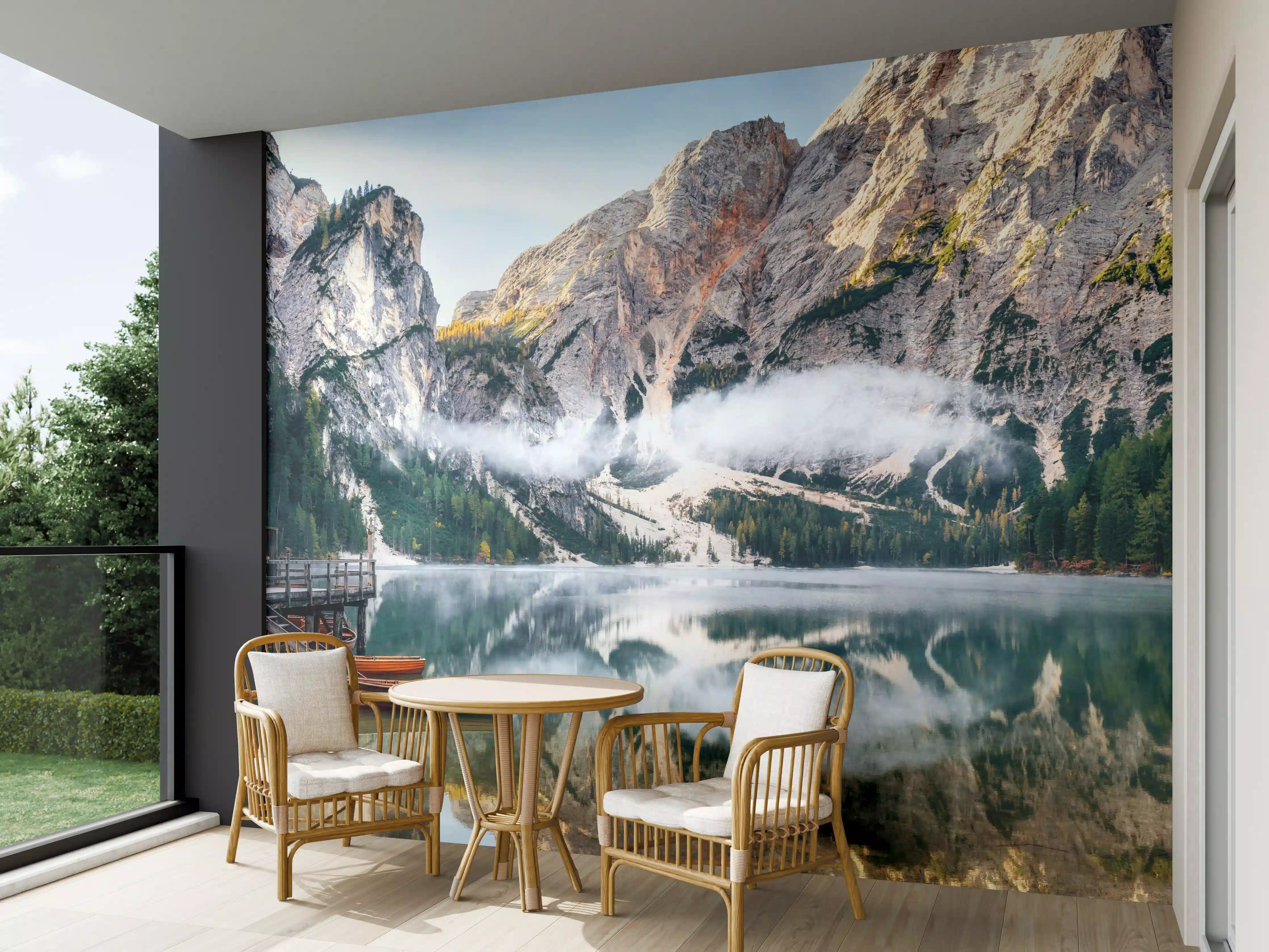 Wandverkleidung außen - Panoramablick auf Pragser Wildsee