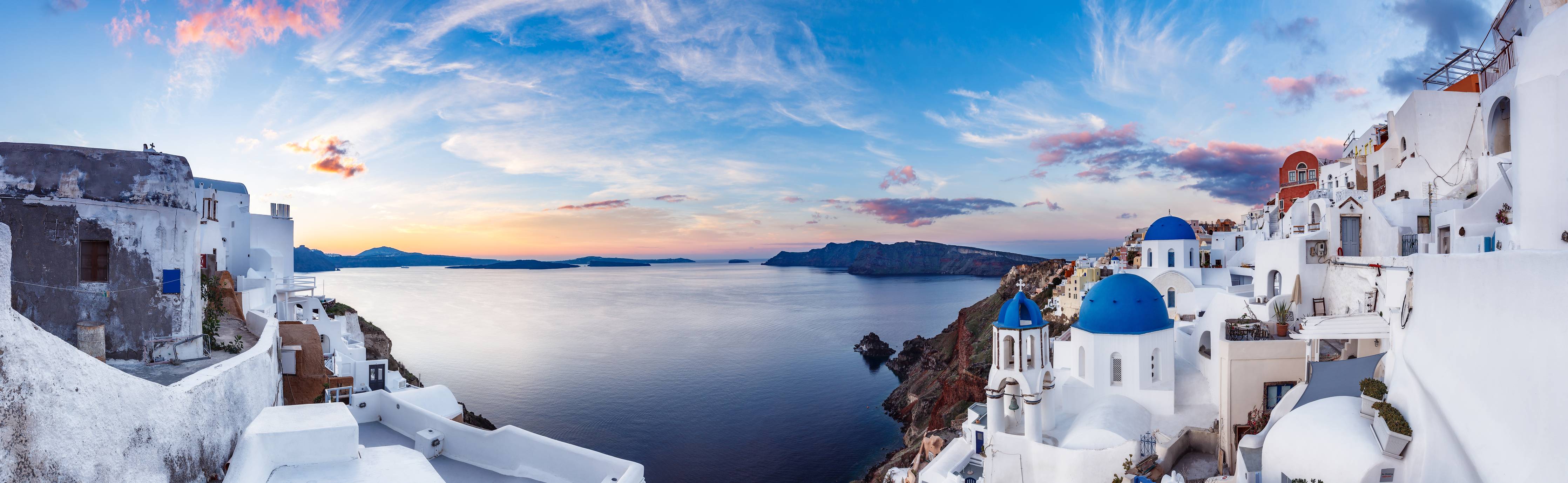 Wandverkleidung außen-Panoramablick der Insel Santorin - Griechenland