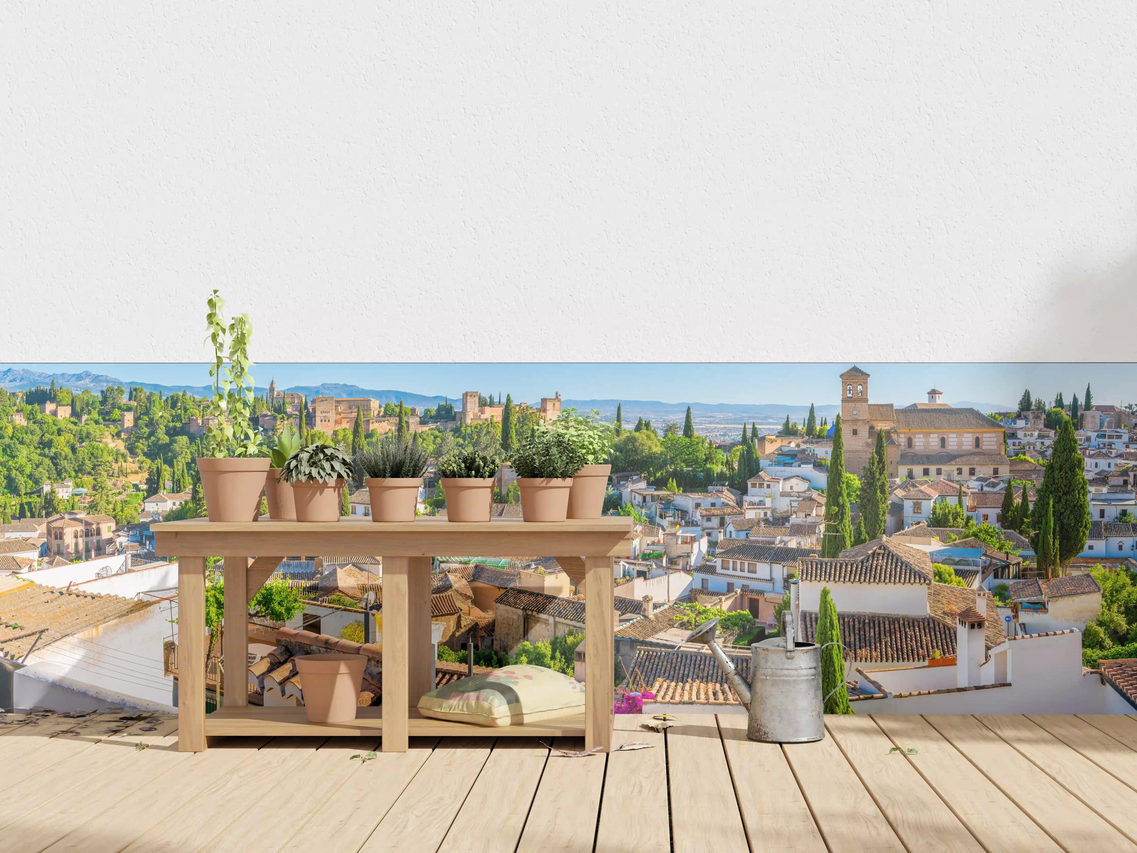 Wandverkleidung außen - Panoramatraum mit mediterranem Flair und blühenden Gärten