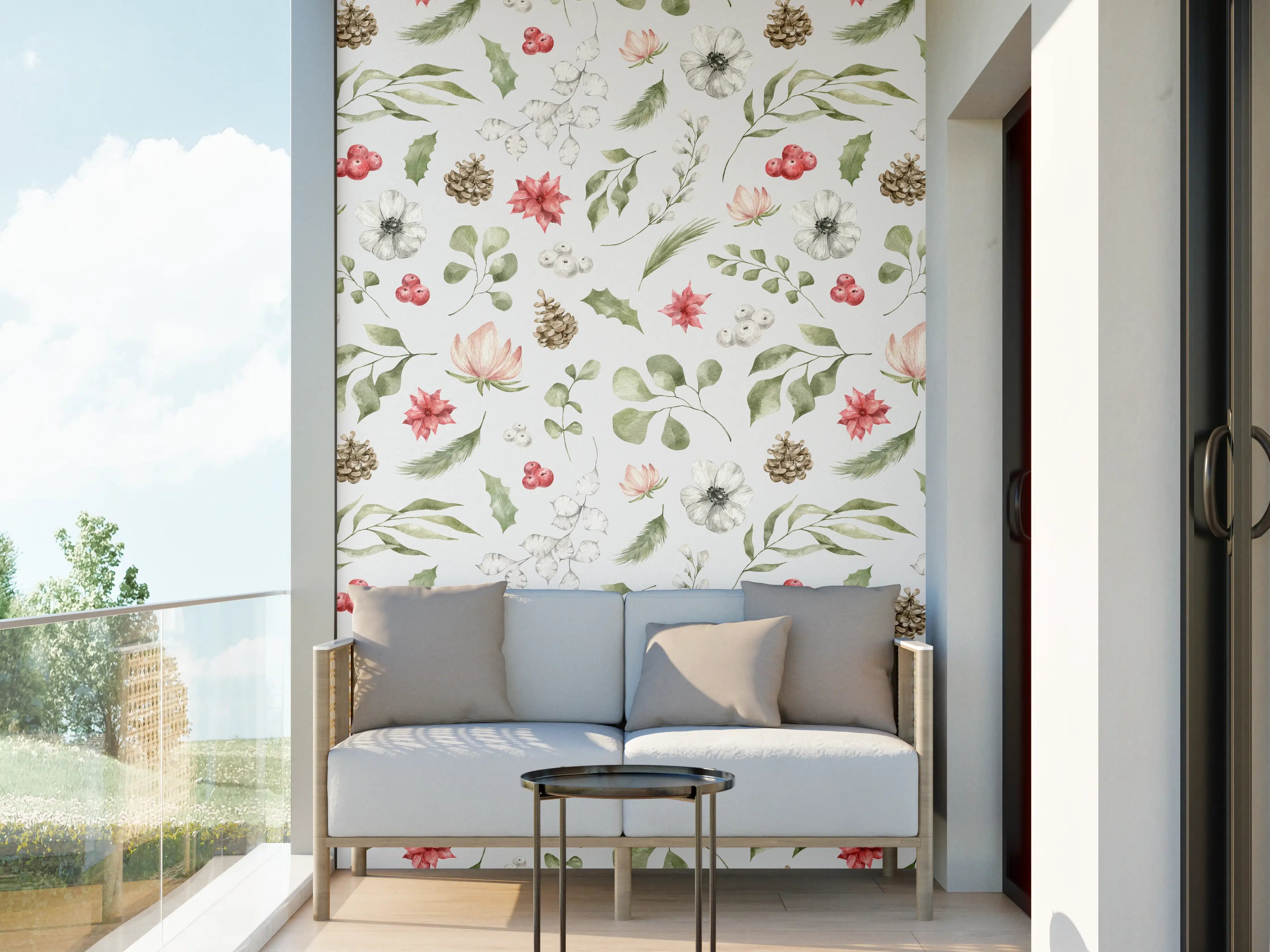 Wandverkleidung außen - Pastell Blumenmuster Weiß-Grün-Rosa