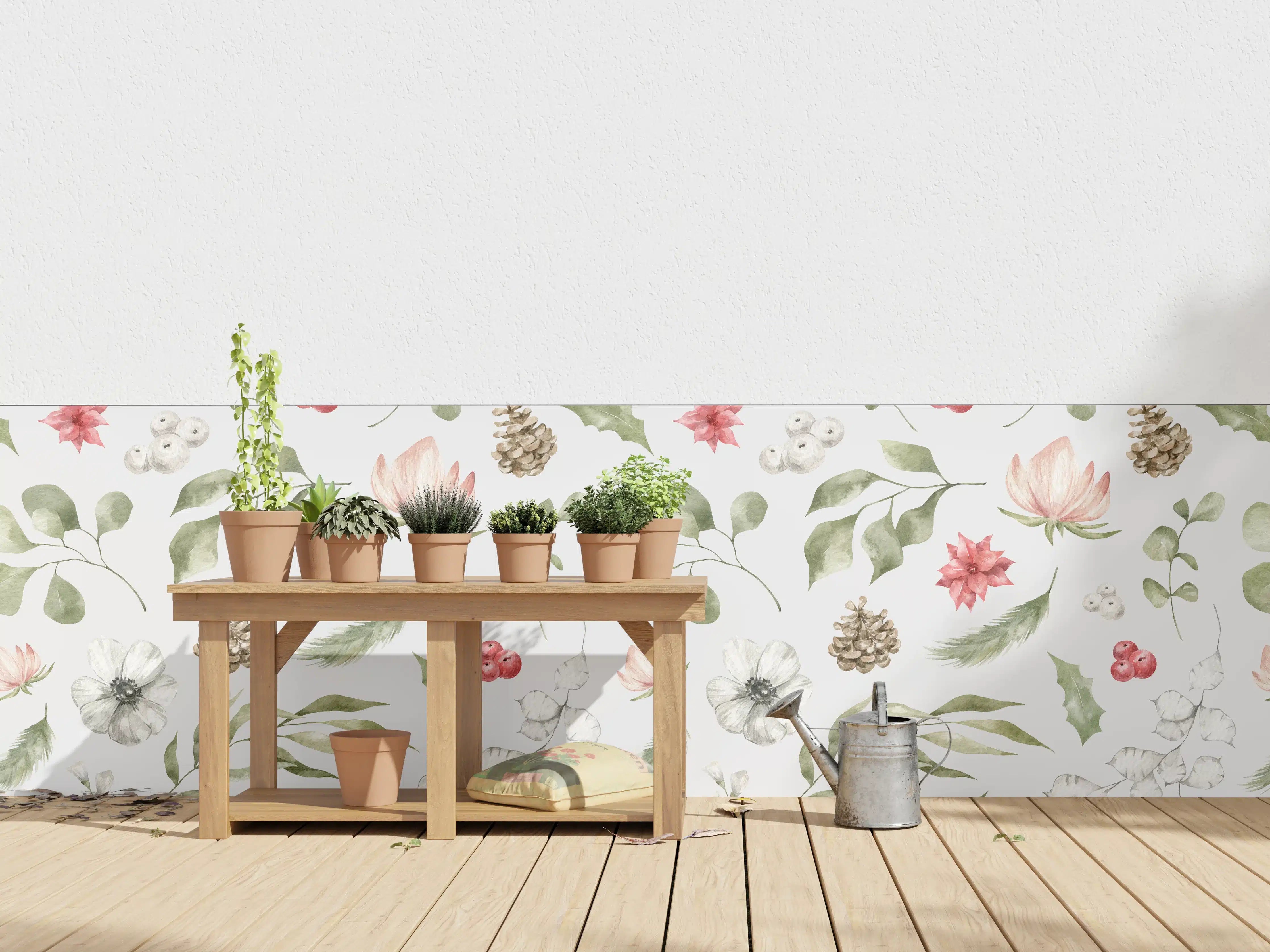 Wandverkleidung außen - Pastell Blumenmuster Weiß-Grün-Rosa