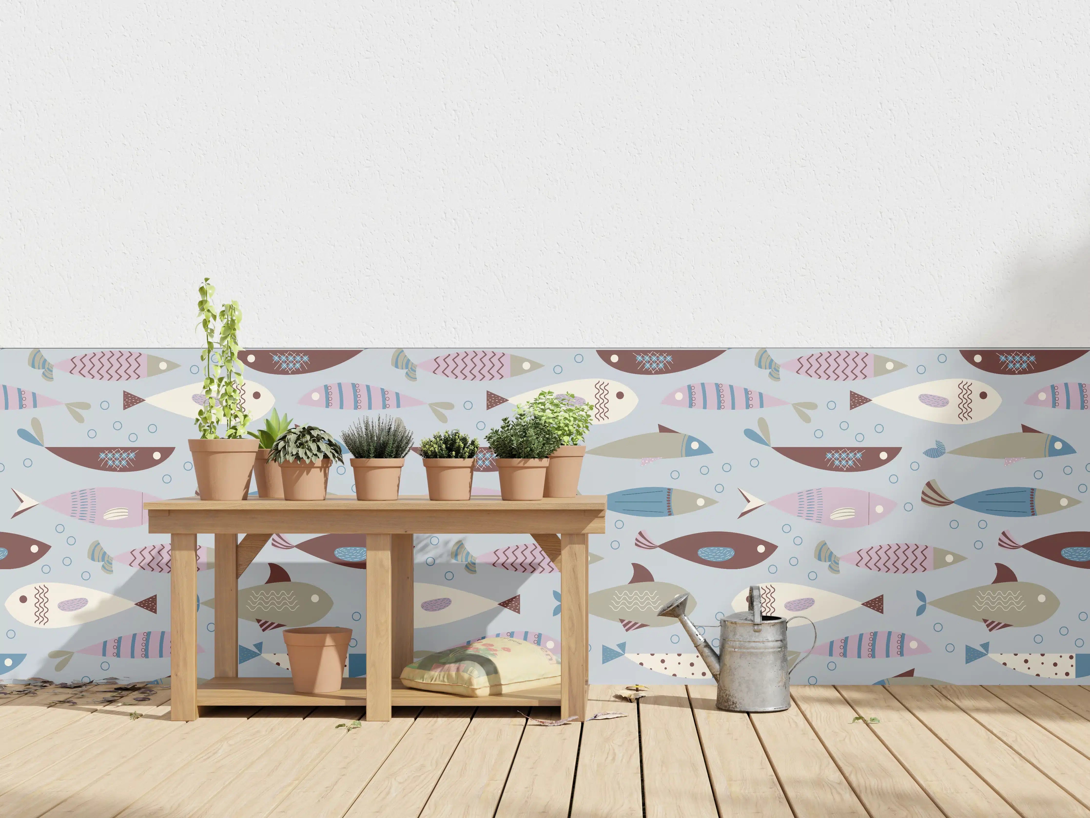 Wandverkleidung außen - Pastell-Fischmuster Blau Beige