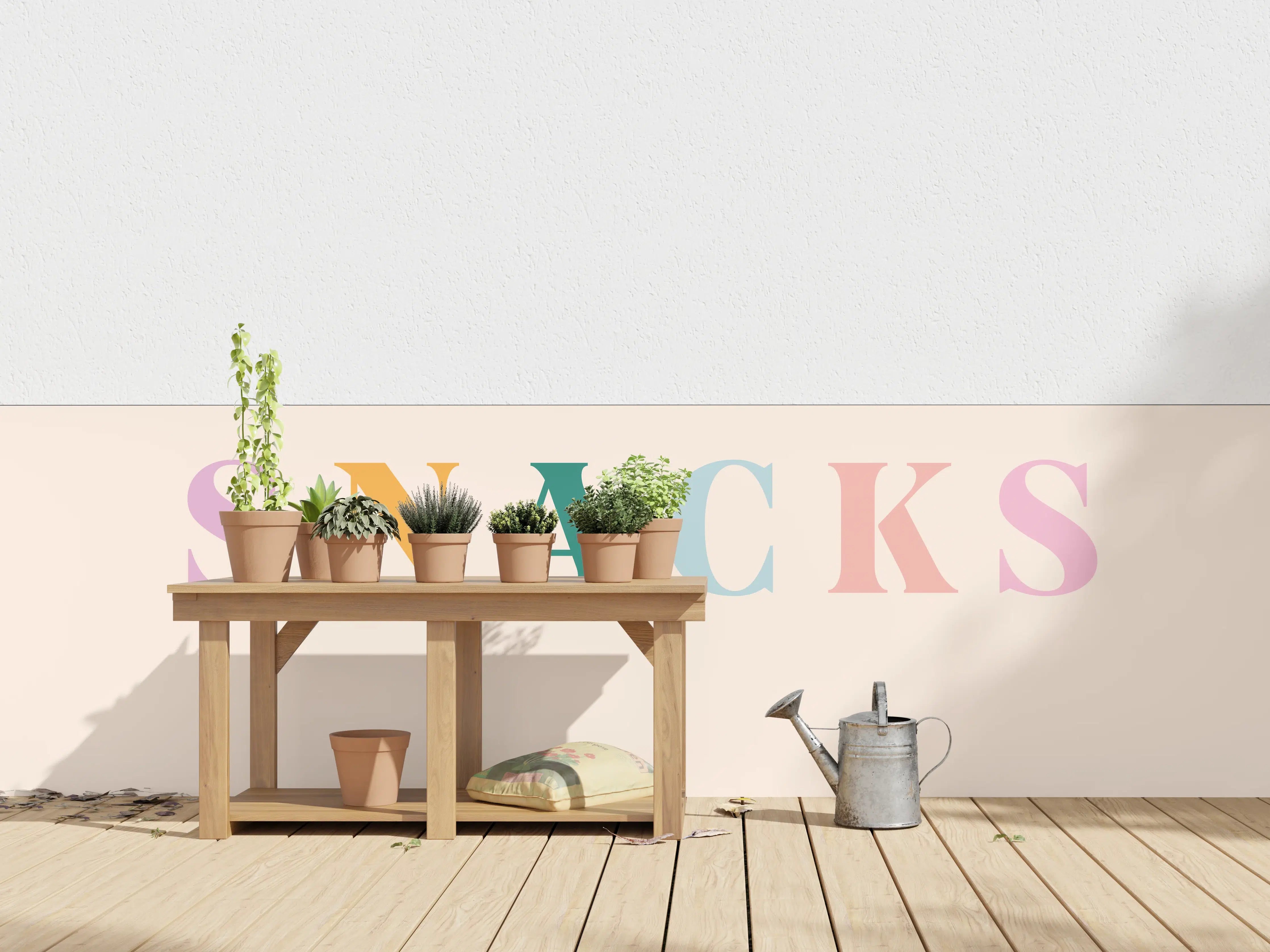 Wandverkleidung außen - Pastellfarbene 'SNACKS' Schrift