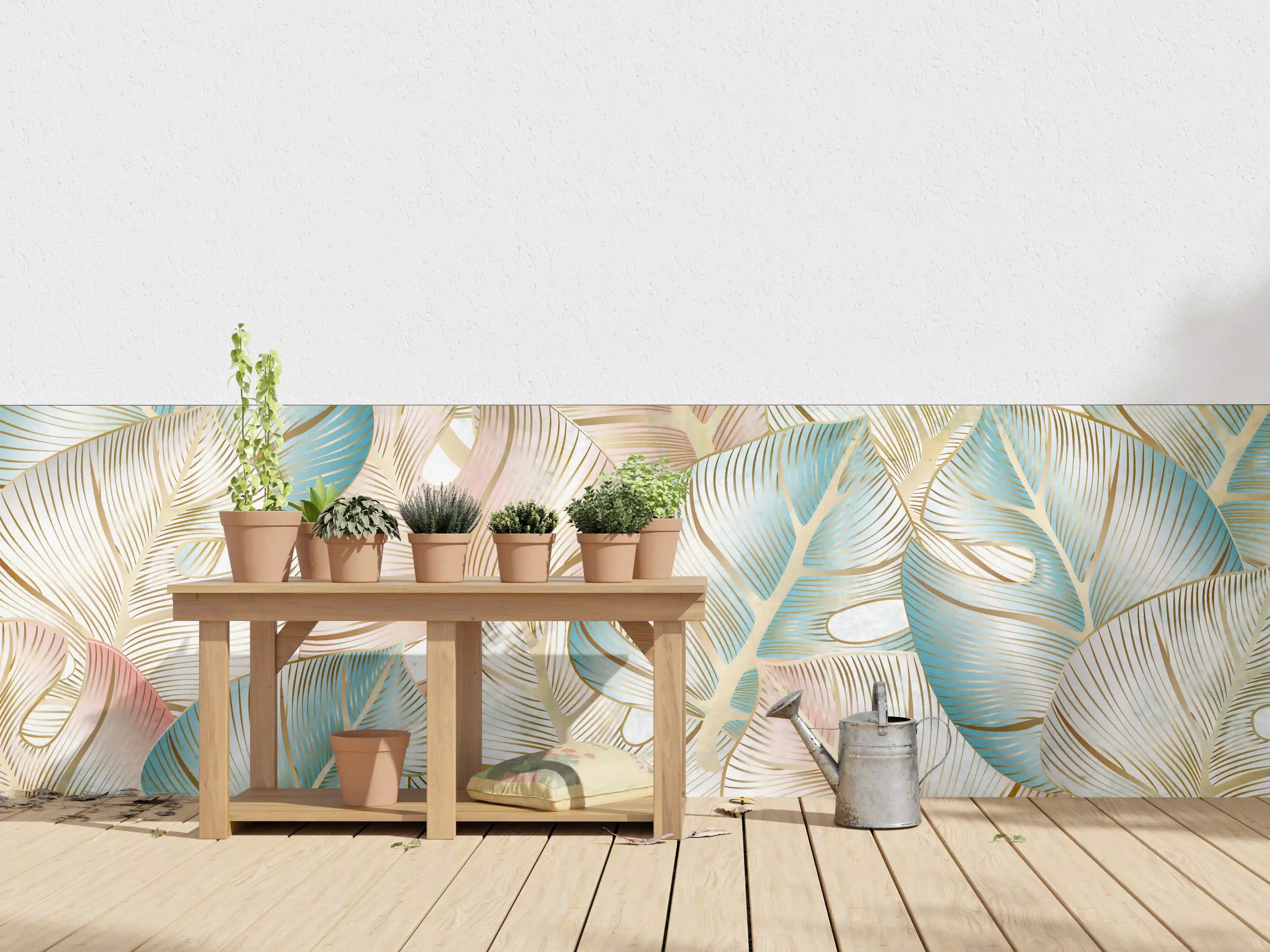 Wandverkleidung außen - Pastellfarbenes Blattmuster Design