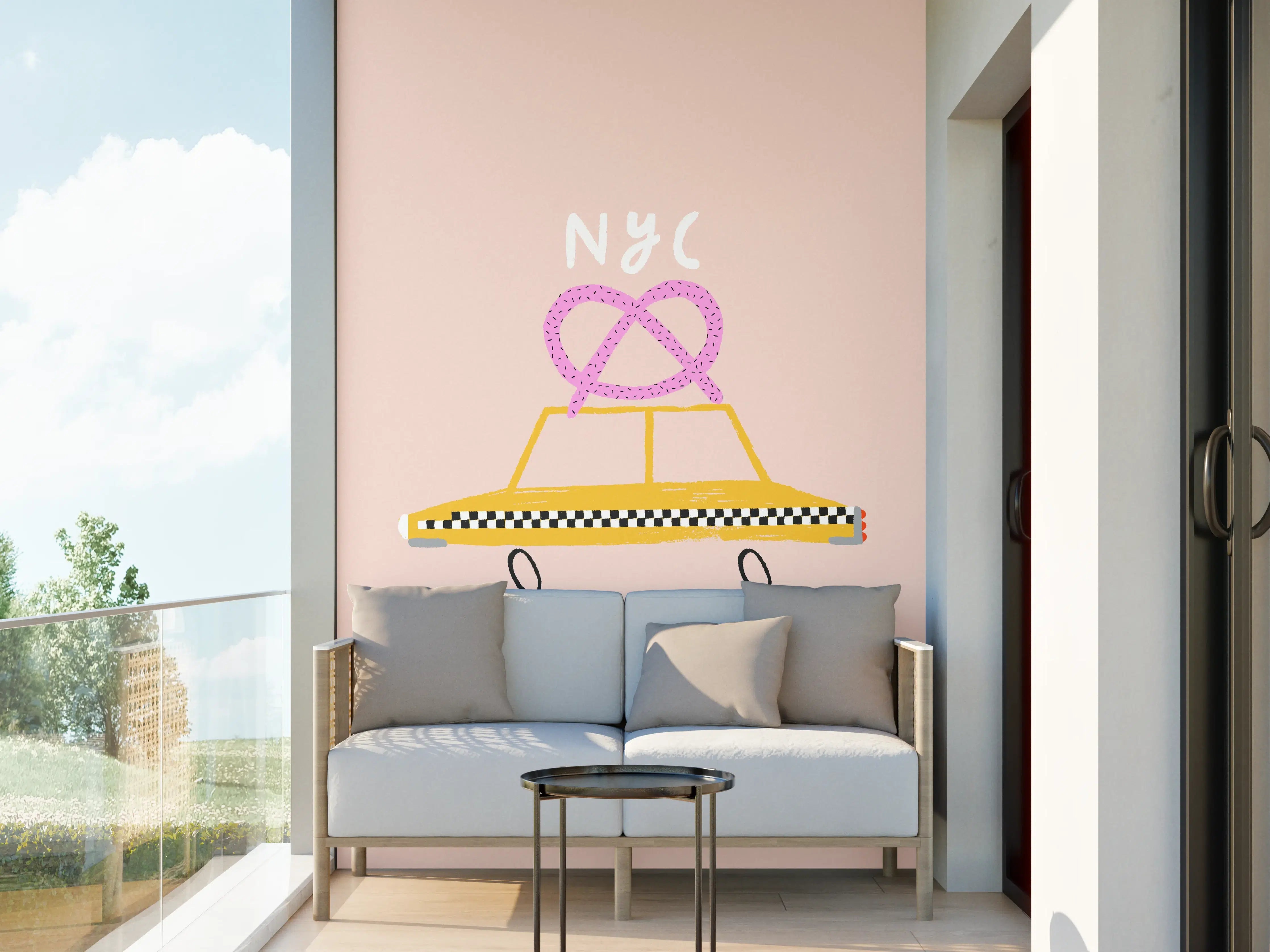 Wandverkleidung außen - Pastellfarbenes NYC Taxi-Design
